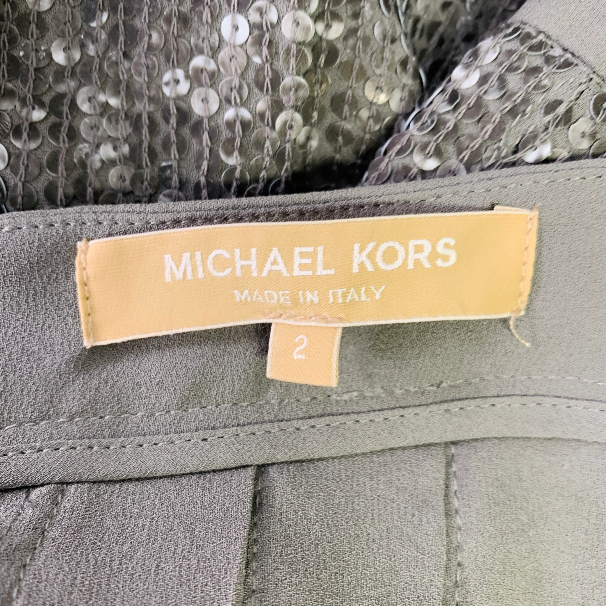 MICHAEL KORS COLLECTION Size 2 Grey Silk Sequined Pleated Dress Pants - Image 5