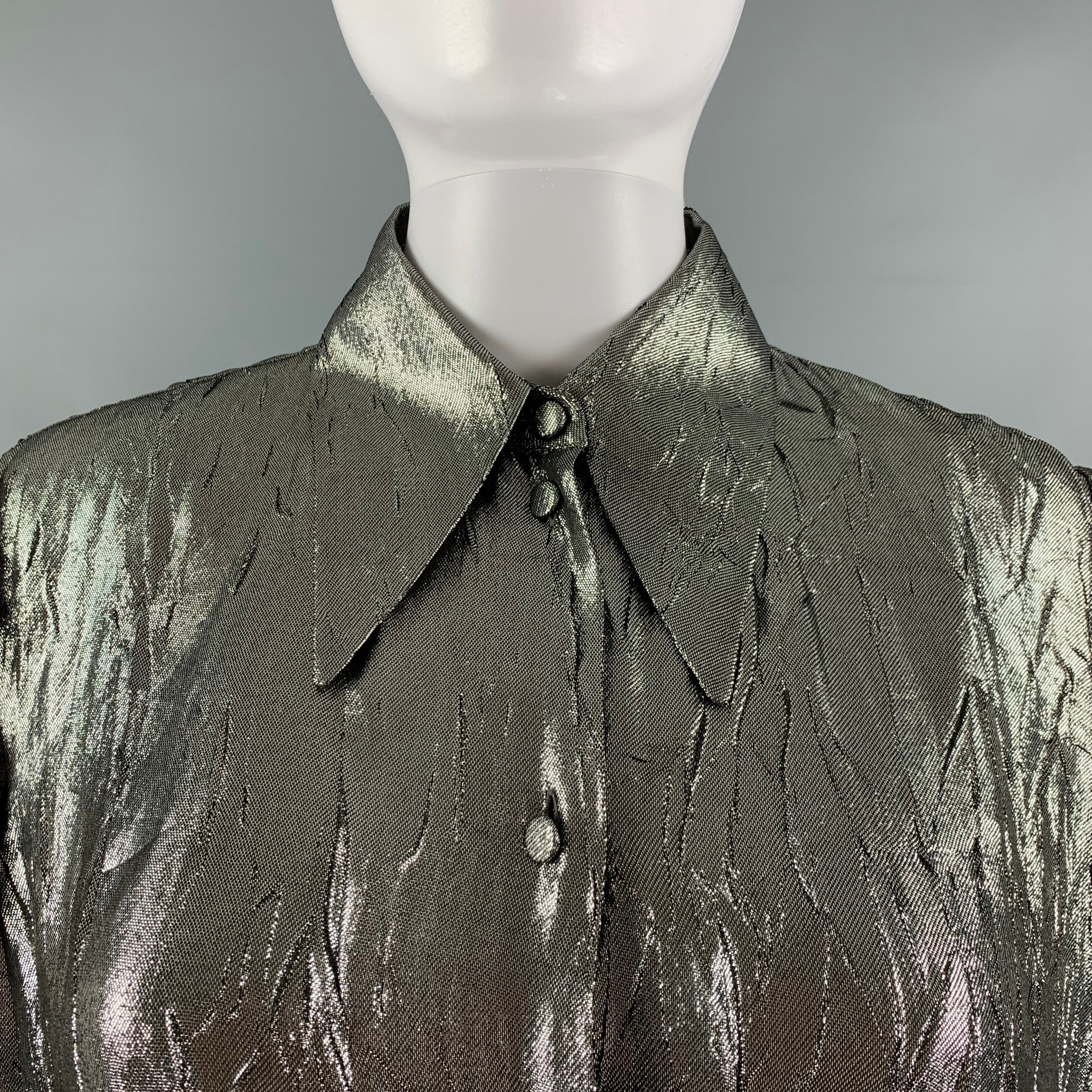 MICHAEL KORS COLLECTION Size 2 Silver Silk Polyester Metallic Blouse - Image 2