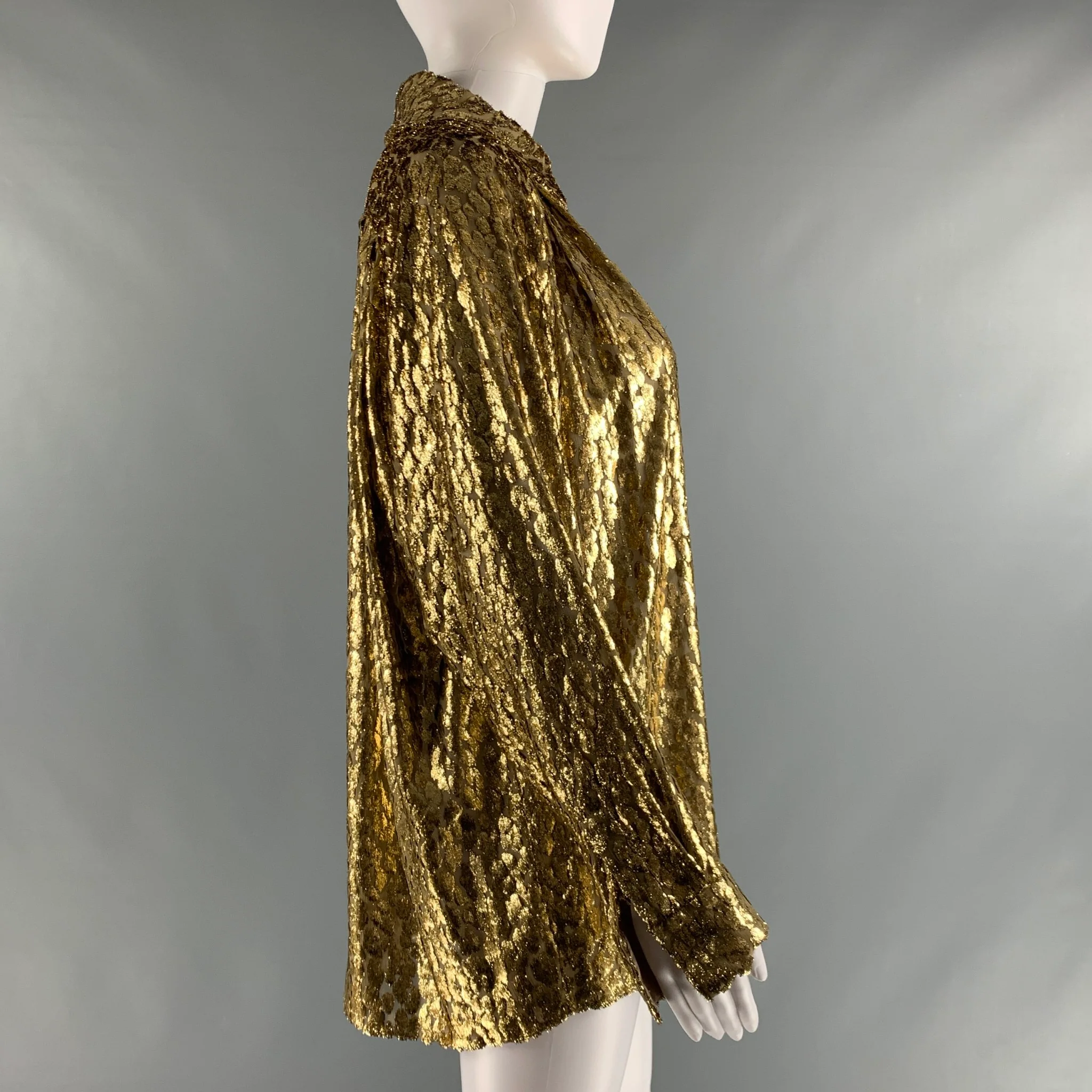 MICHAEL KORS -COLLECTION- Size 4 Gold Polyester Silk Metallic Button Up Blouse - Image 3