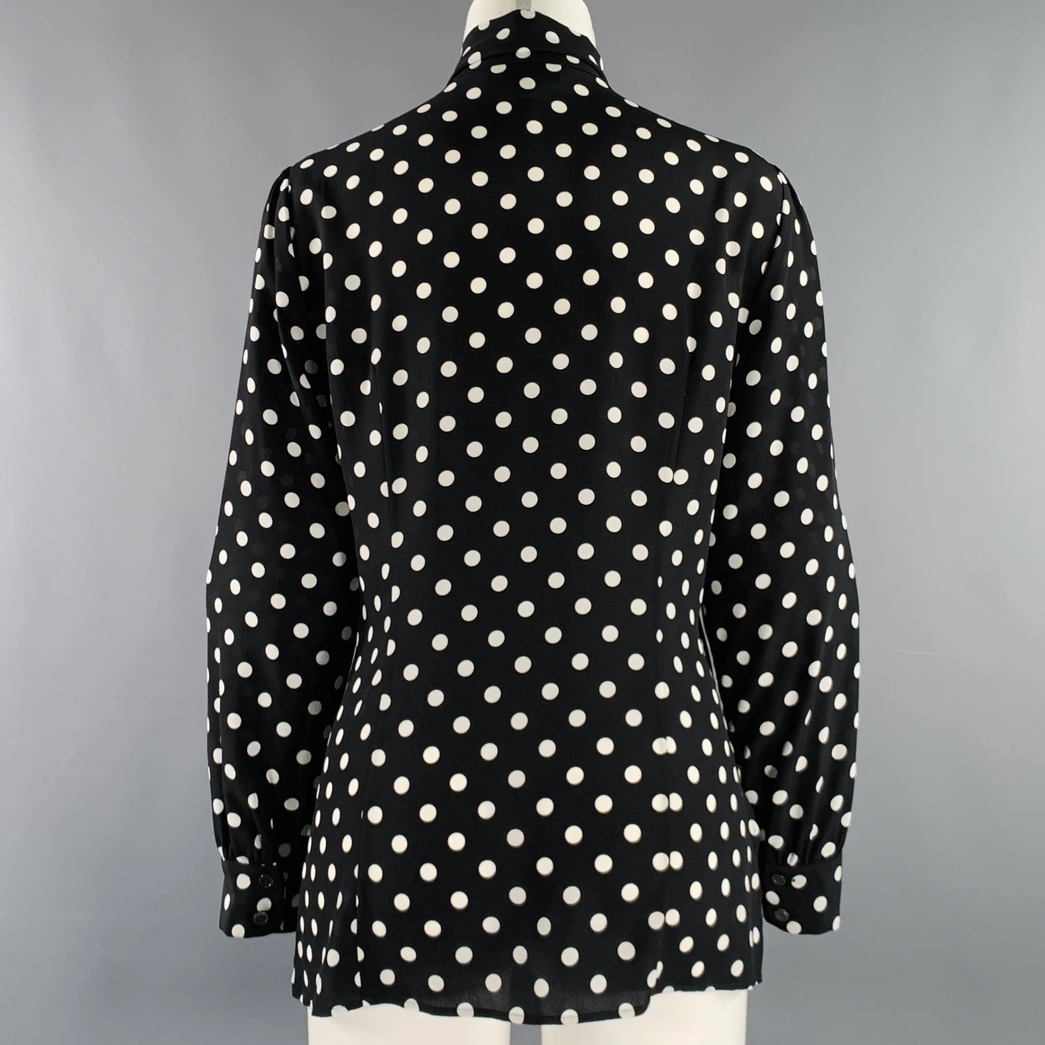 MICHAEL KORS COLLECTION Size 8 Black White Polka Dot Bow Shirt - Image 4