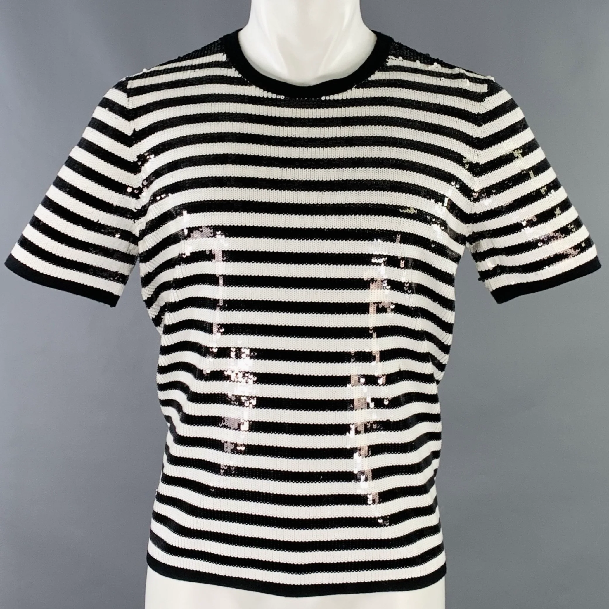 MICHAEL KORS COLLECTION Size M Black White Sequined Merino Wool T-shirt