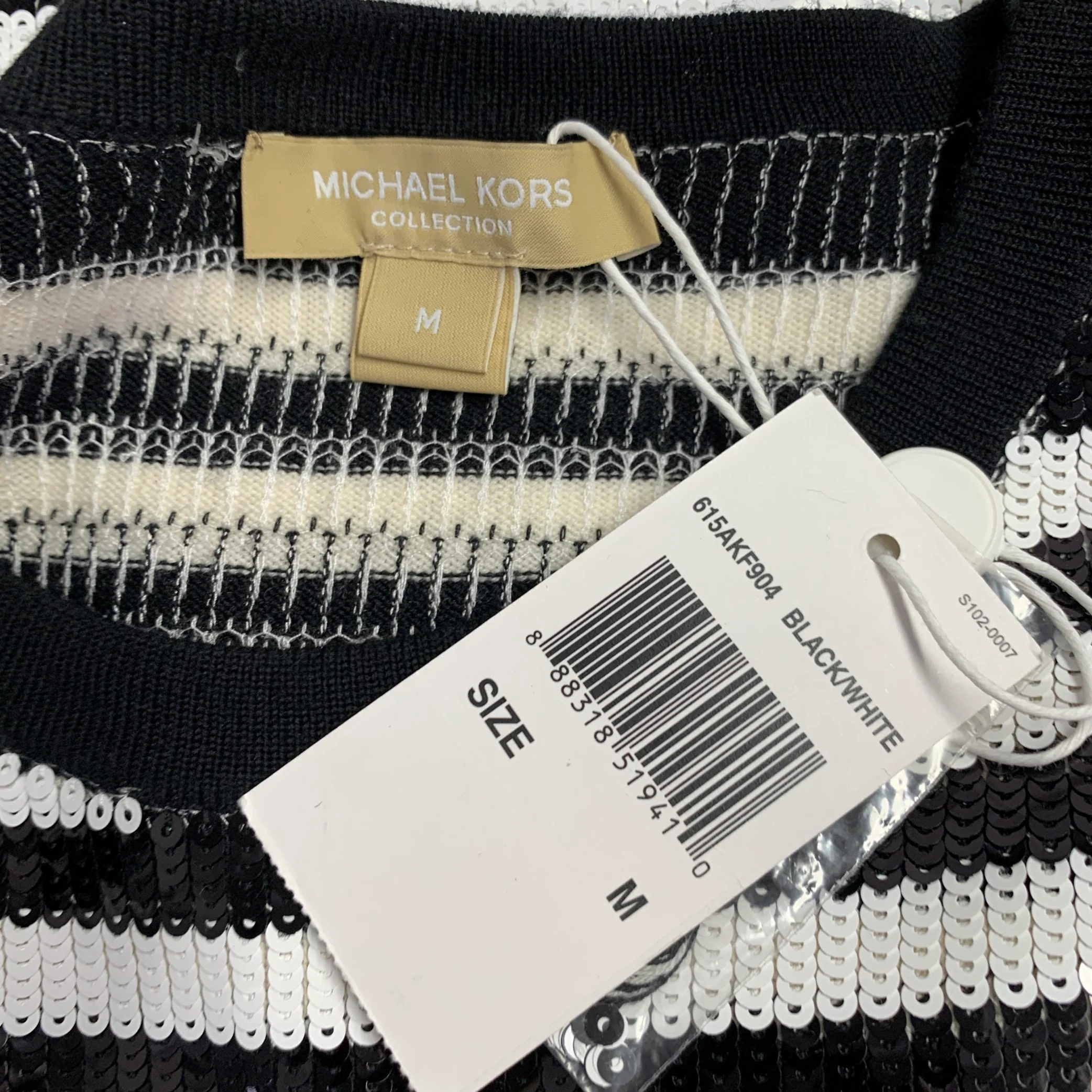 MICHAEL KORS COLLECTION Size M Black White Sequined Merino Wool T-shirt - Image 5