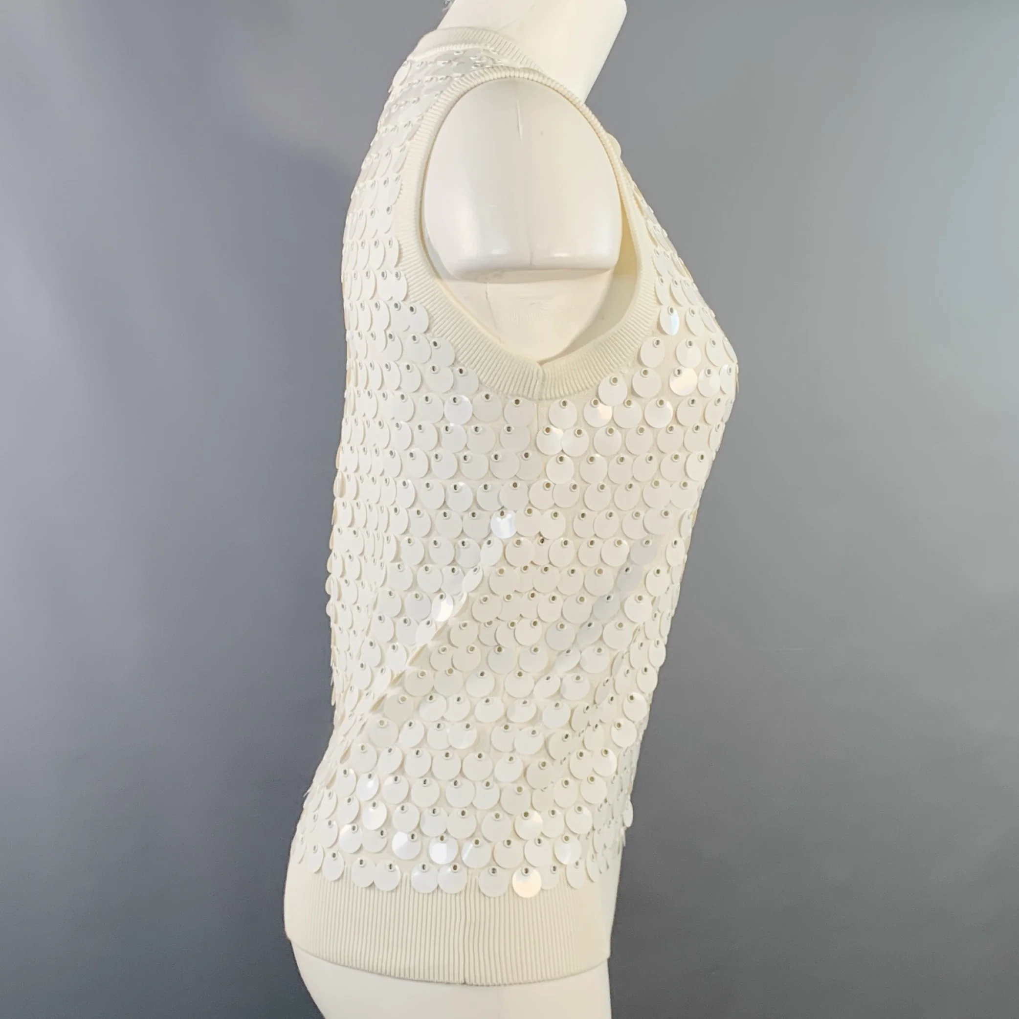 MICHAEL KORS COLLECTION Size XS White Cotton Payette Sequined Sleeveless Dress Top - Image 3