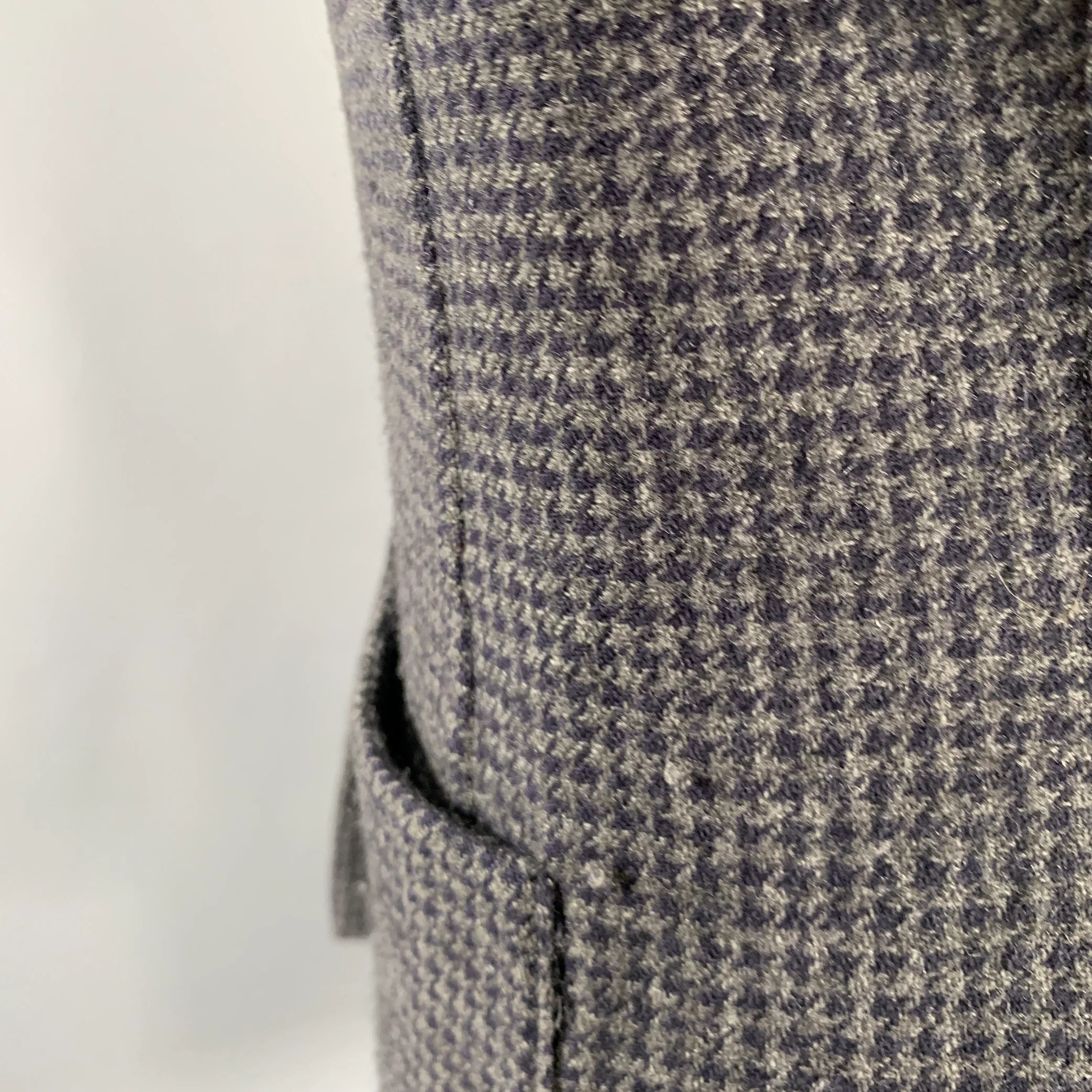 MICHAEL KORS Size 8 Grey Navy Houndstooth Virgin Wool Cashmere Jacket - Image 4