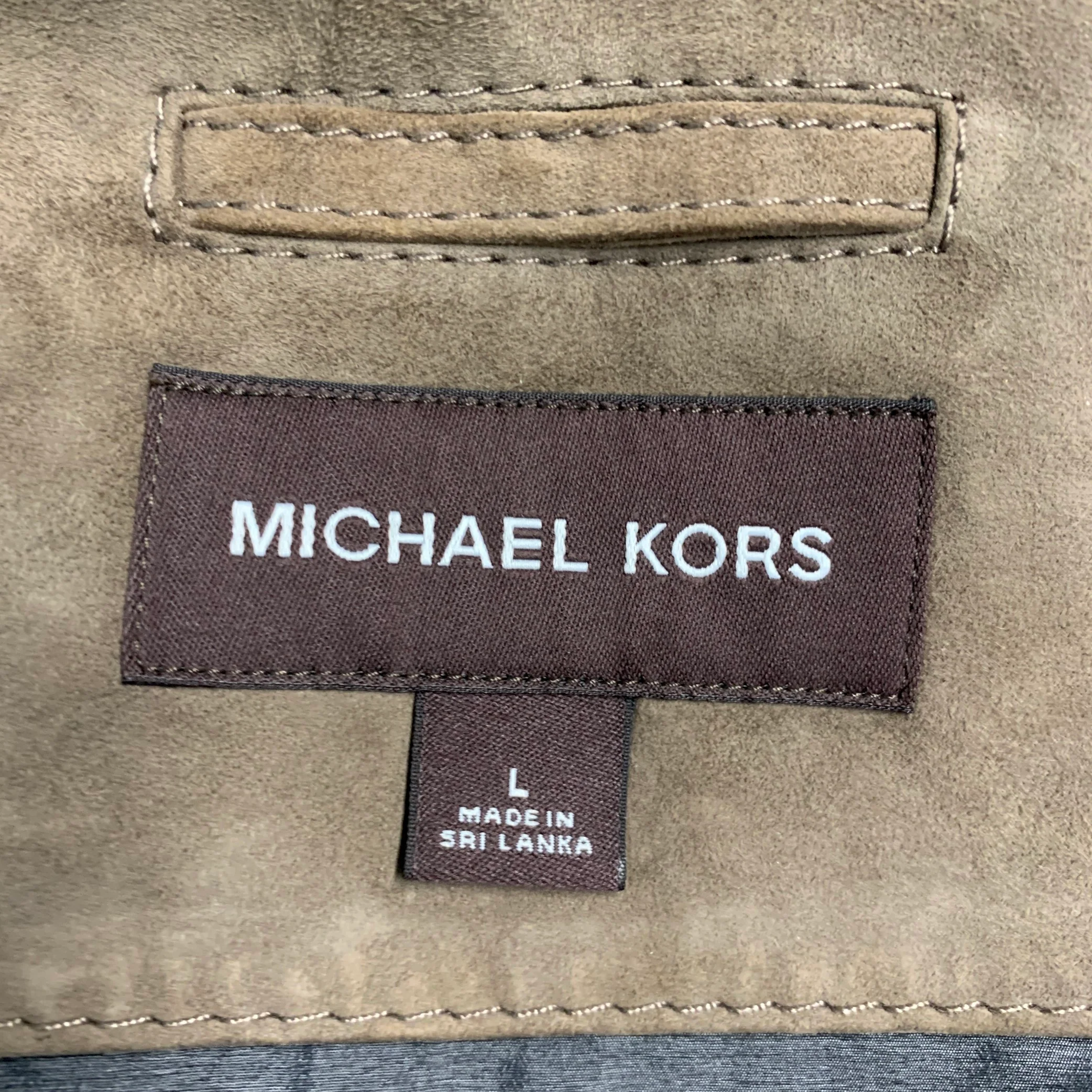 MICHAEL KORS Size L Brown Quilted Goat Skin Suede Zip Up Vest - Image 4