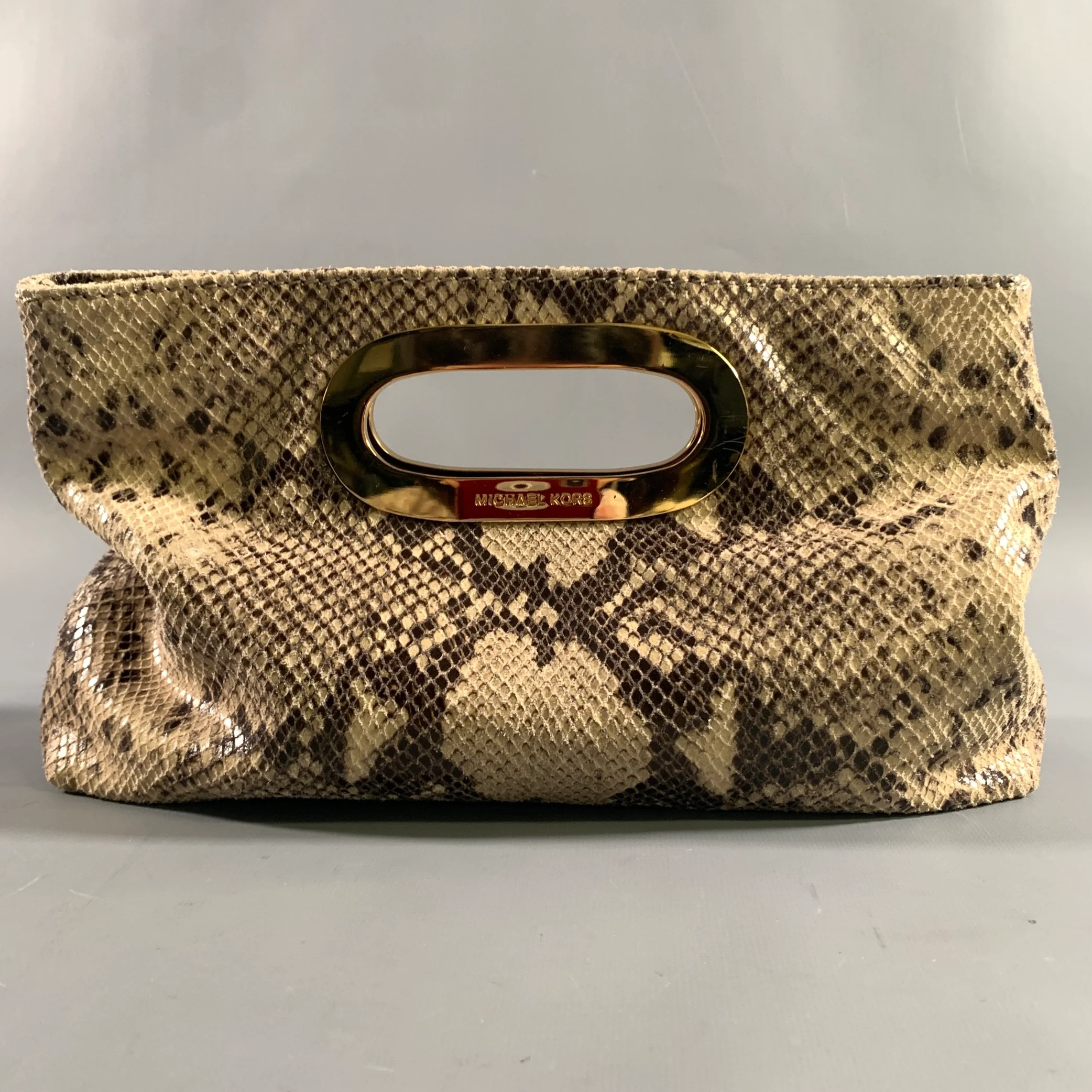 MICHAEL KORS Tan Brown Snakeskin Clutch Bags - Image 4