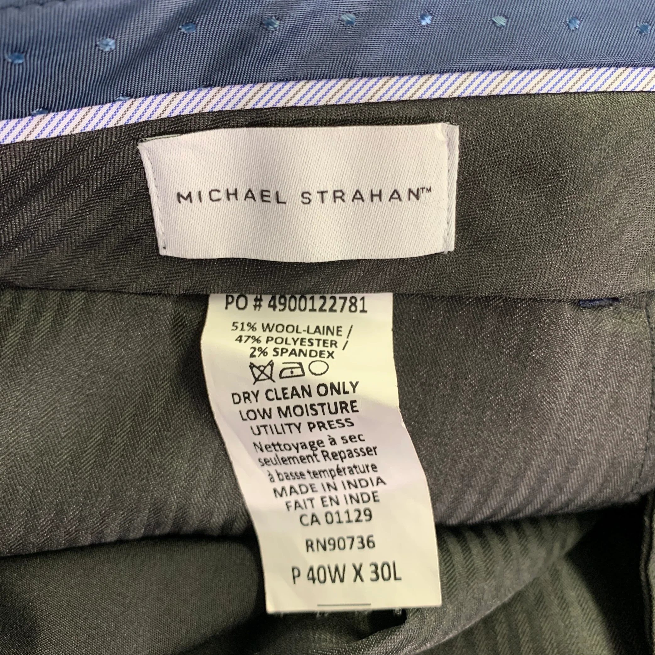 MICHAEL STRAHAN Size 44 Blue Wool Blend Single Breasted Suit - Image 10