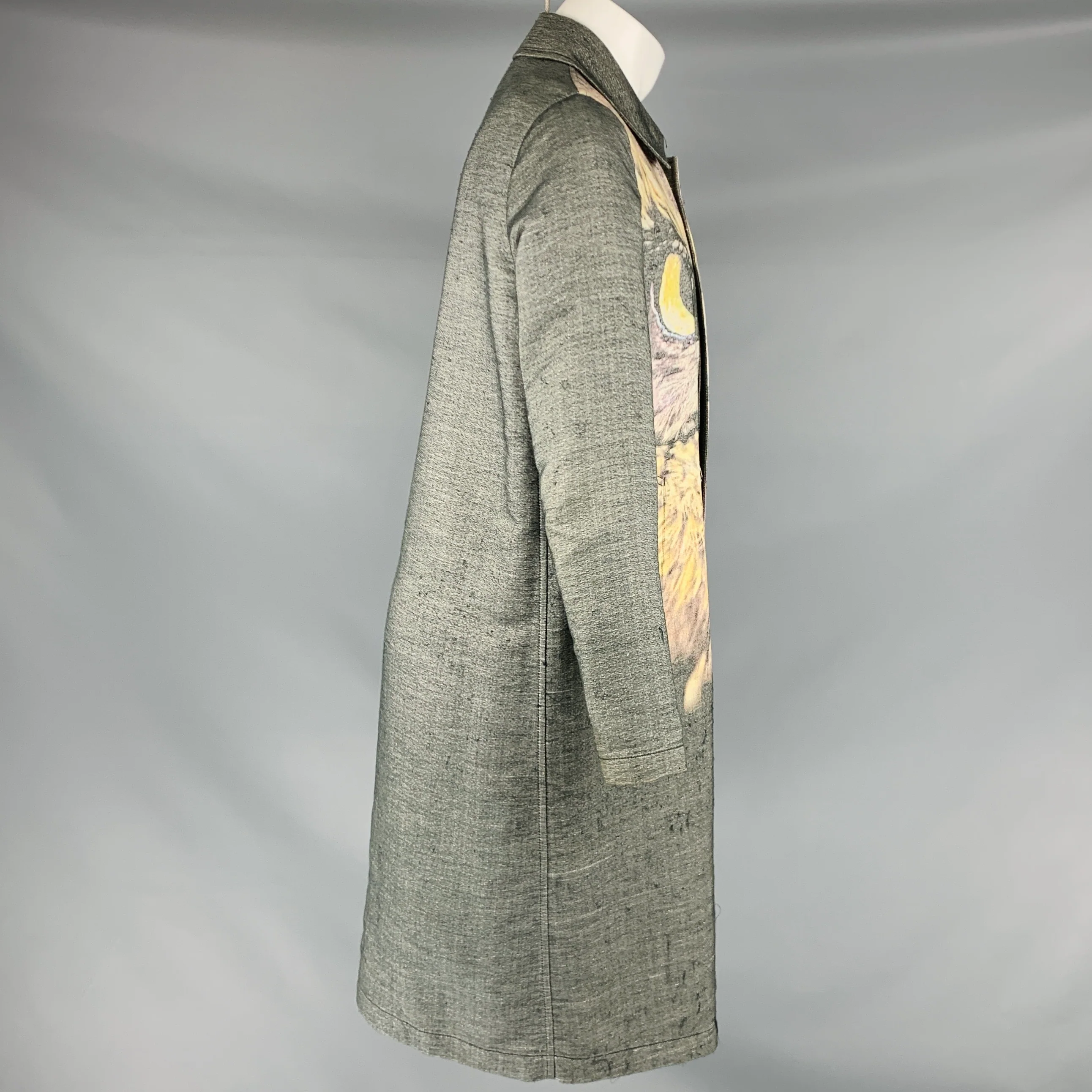 MIHARAYASUHIRO Size 36 Grey Yellow Owl Print Cotton Coat - Image 3