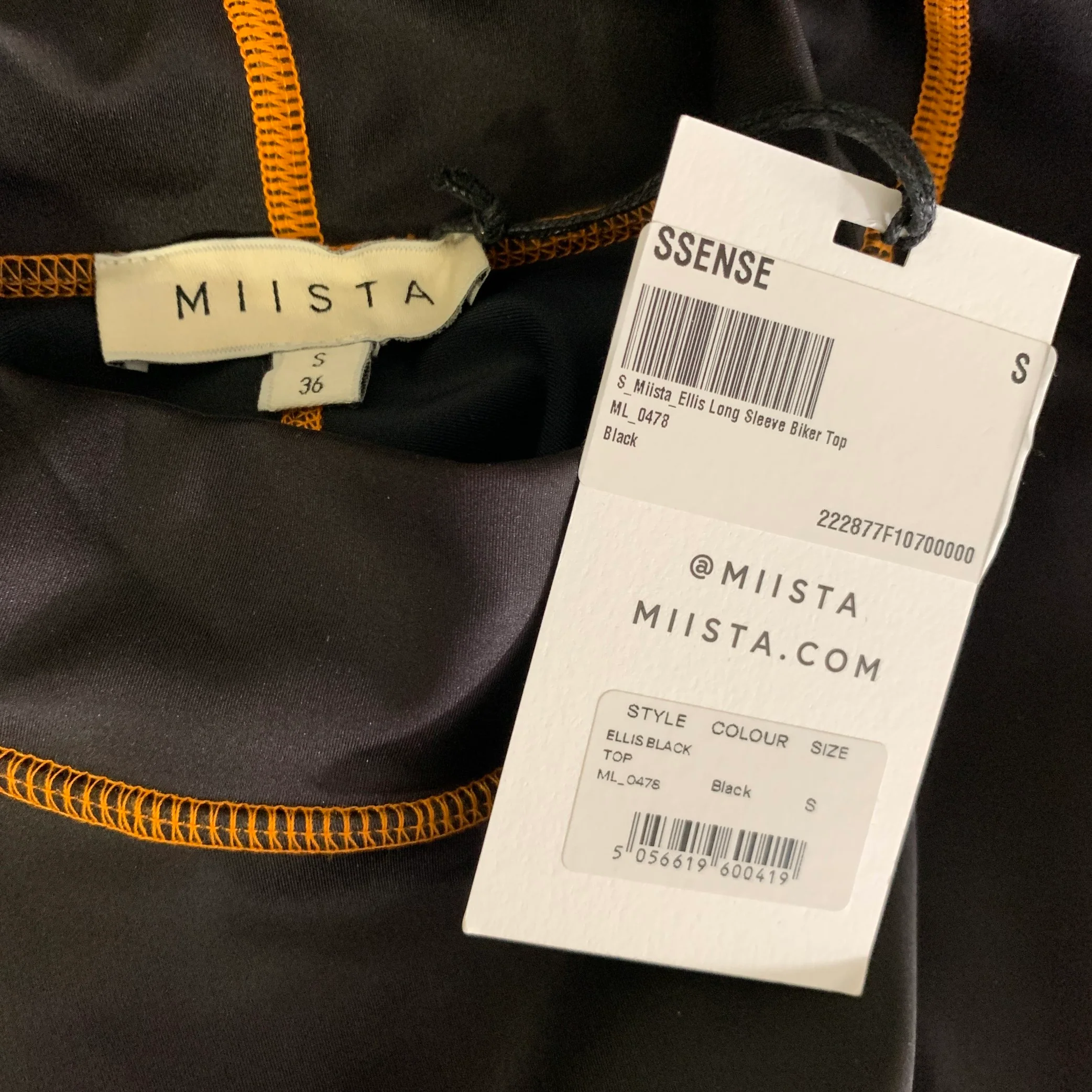 MIISTA Size S Black Orange Nylon Blend Contrast Stitch Casual Top - Image 4