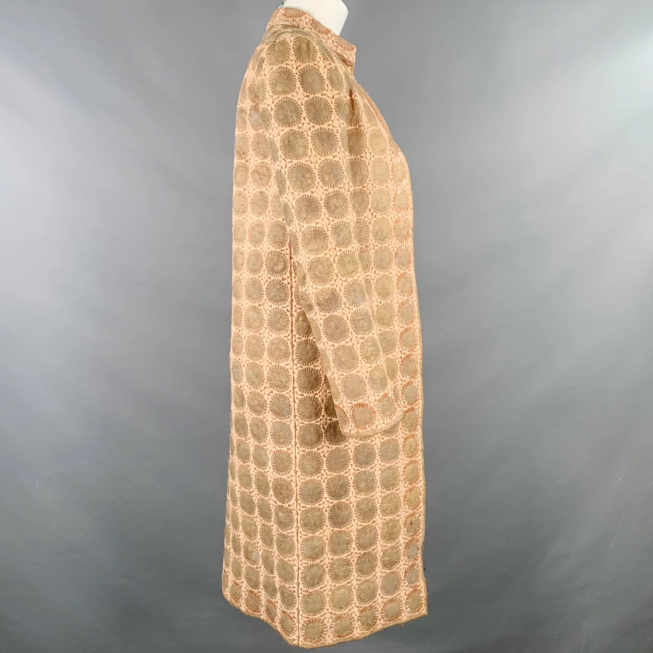 MILA SCHON Size 6 Beige Tan Polyester Circles Beaded Coat - Image 3