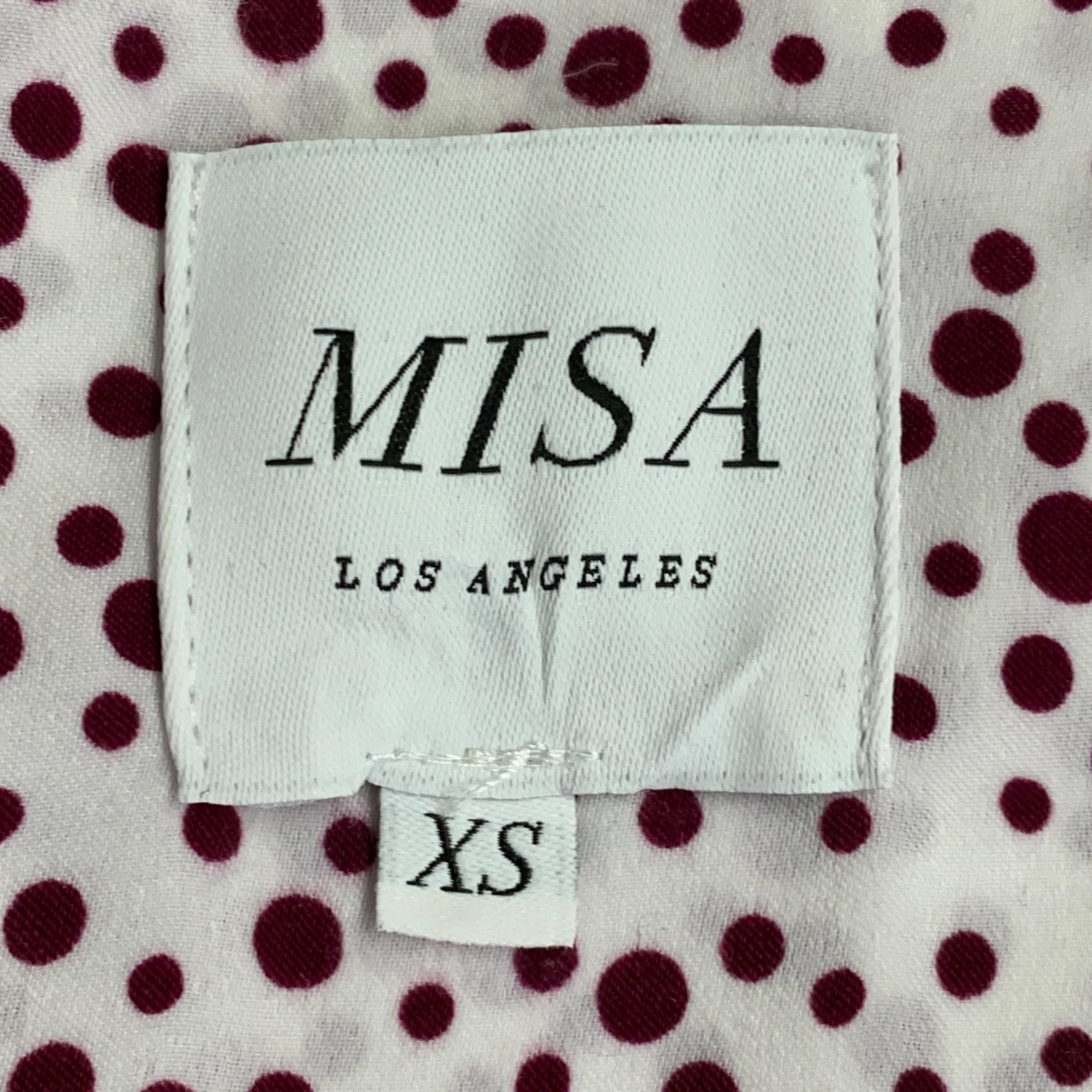 MISA Size XS White Burgundy Viscose Dots Ruffle Wrap Dress - Image 5