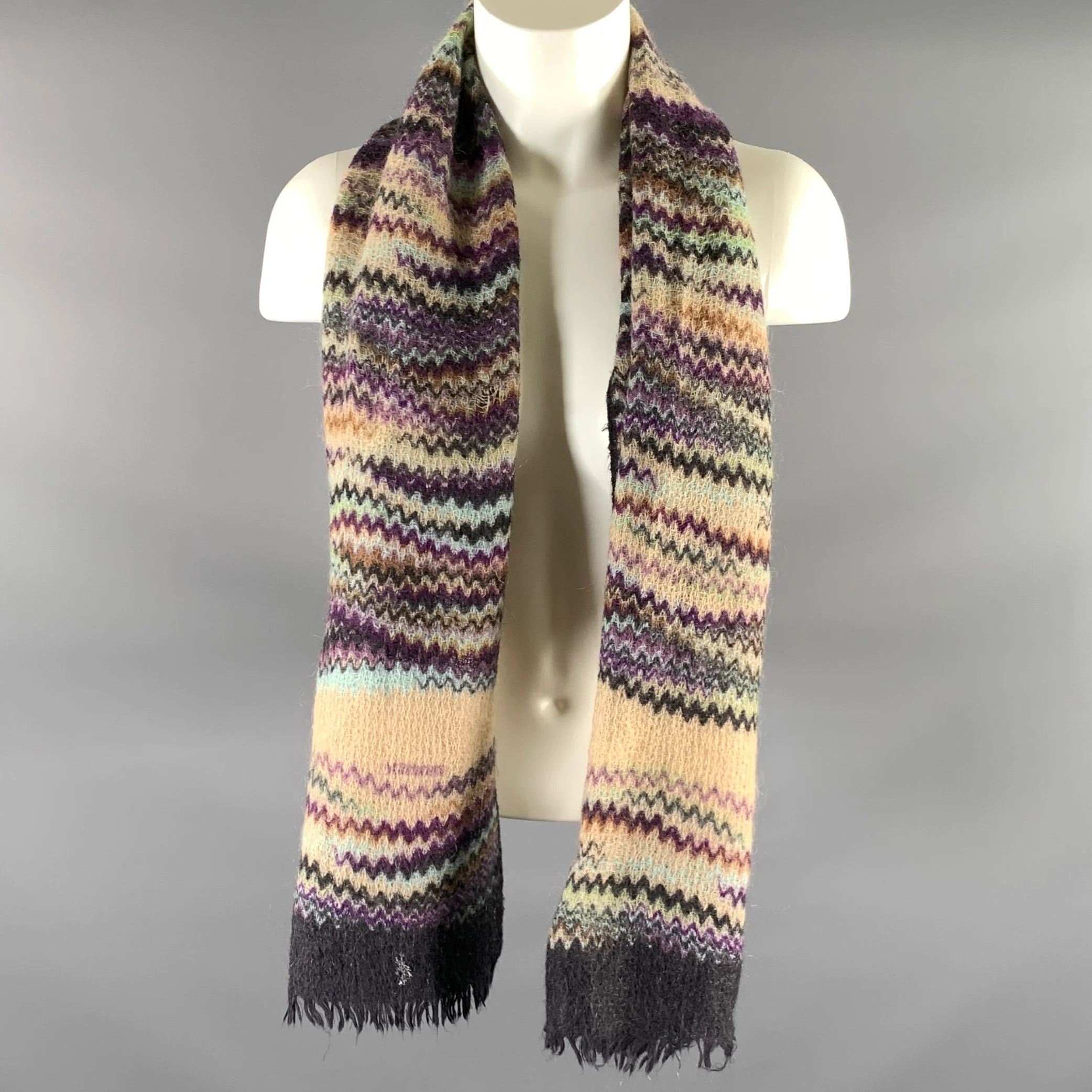 MISSONI Purple Tan Chevron Wool Blend Scarves & Shawls - Image 2