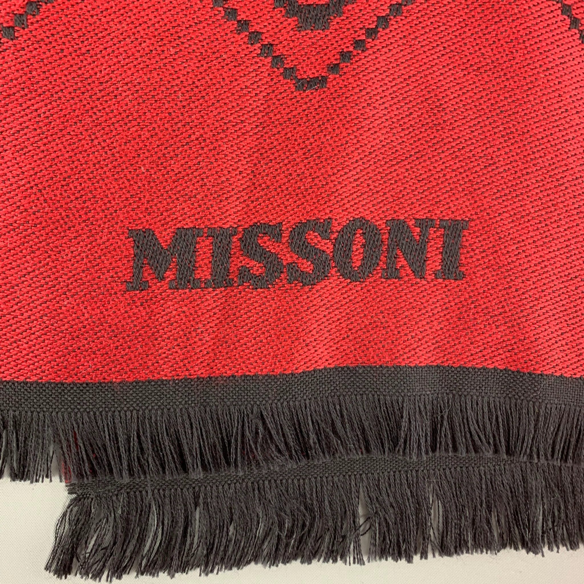 MISSONI Red Black Knitted Lana Wool Scarf - Image 3