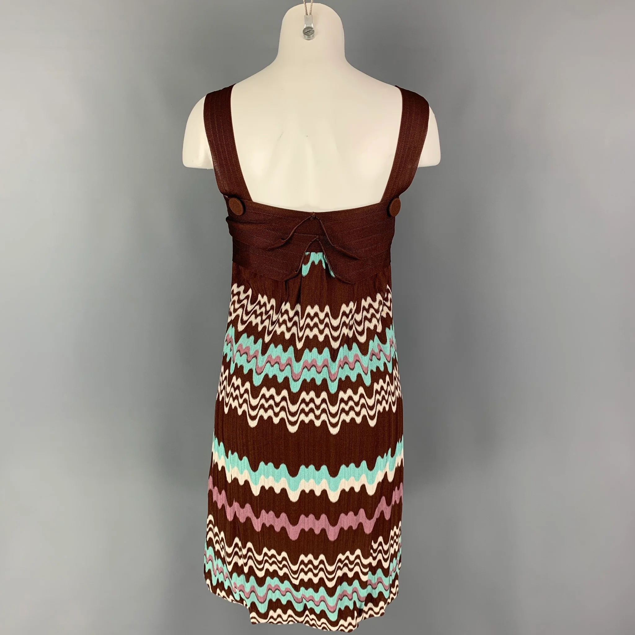 MISSONI Size 2 Brown Blue Knitted Rayon Dress - Image 3