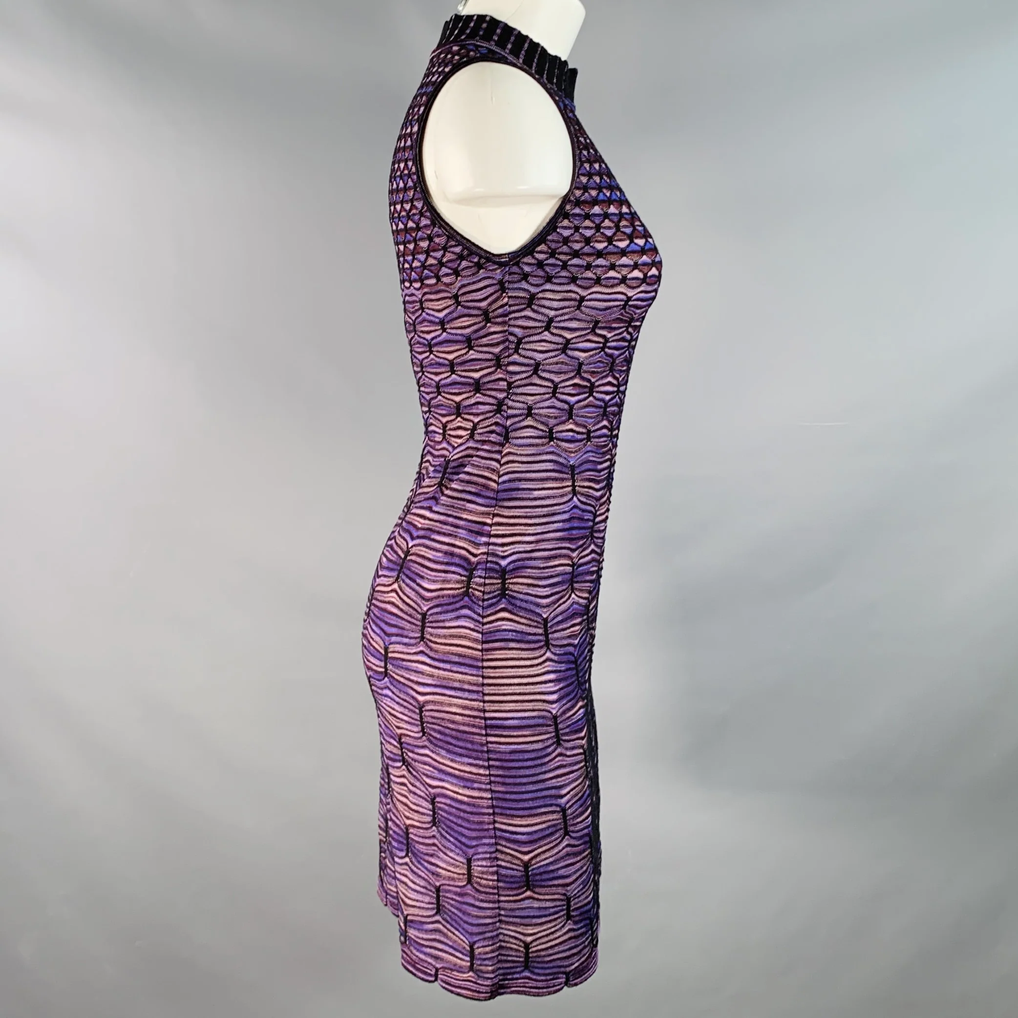 MISSONI Size 2 Purple Wool Blend Geometric High Neck Midi Dress - Image 3