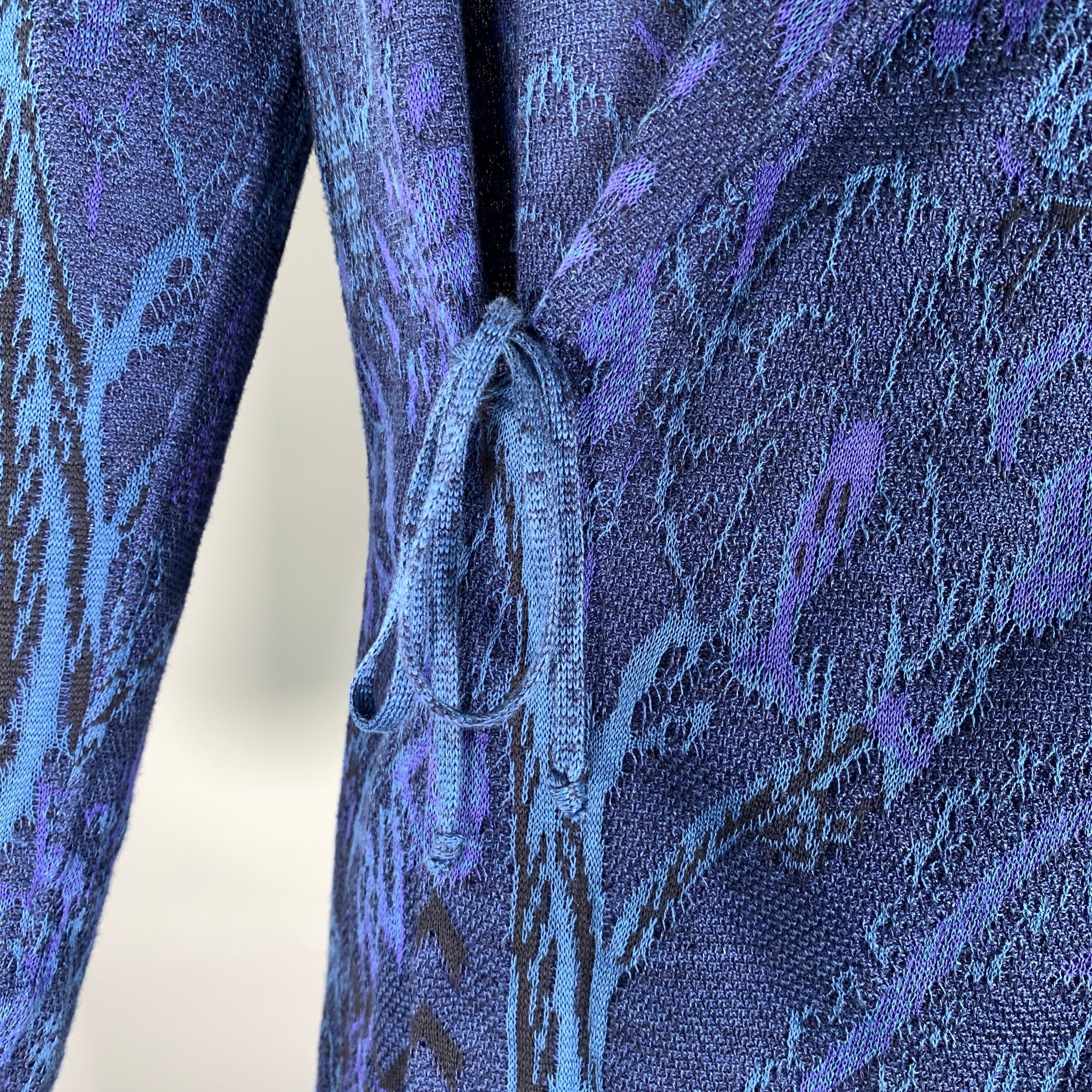 MISSONI Size 38 Blue Navy Jacquard Cotton flax Shawl Collar Jacket - Image 2