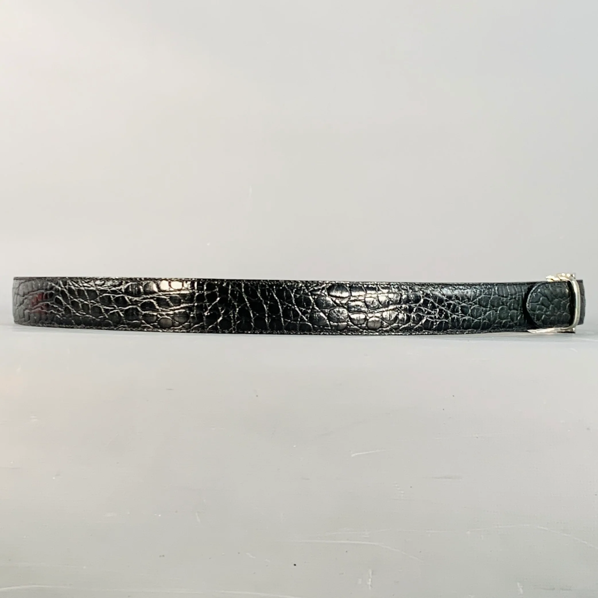 MISSONI Size 43 Black Silver Embossed Leather Belt - Image 3