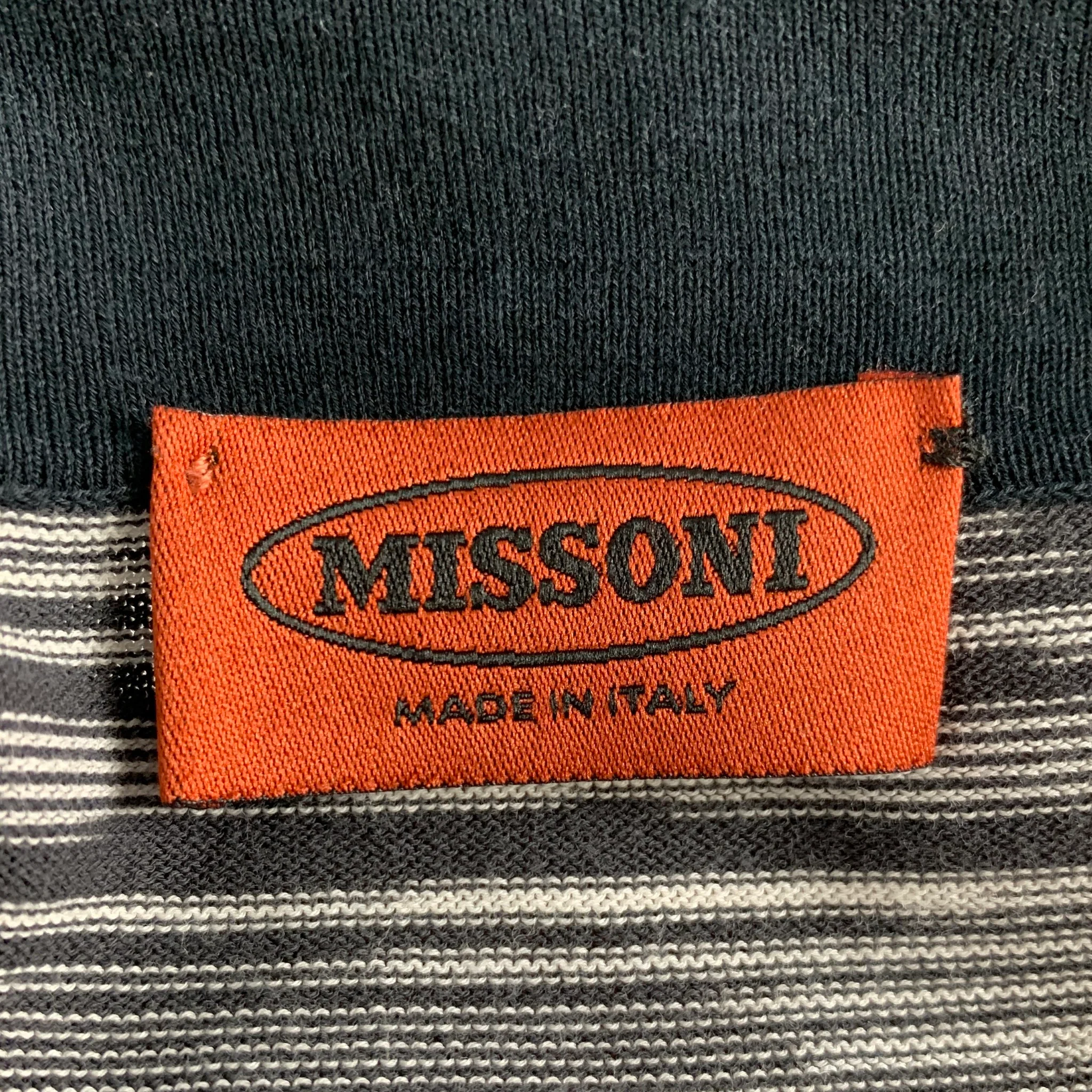 MISSONI Size L Black White Stripe Cotton Polo - Image 4