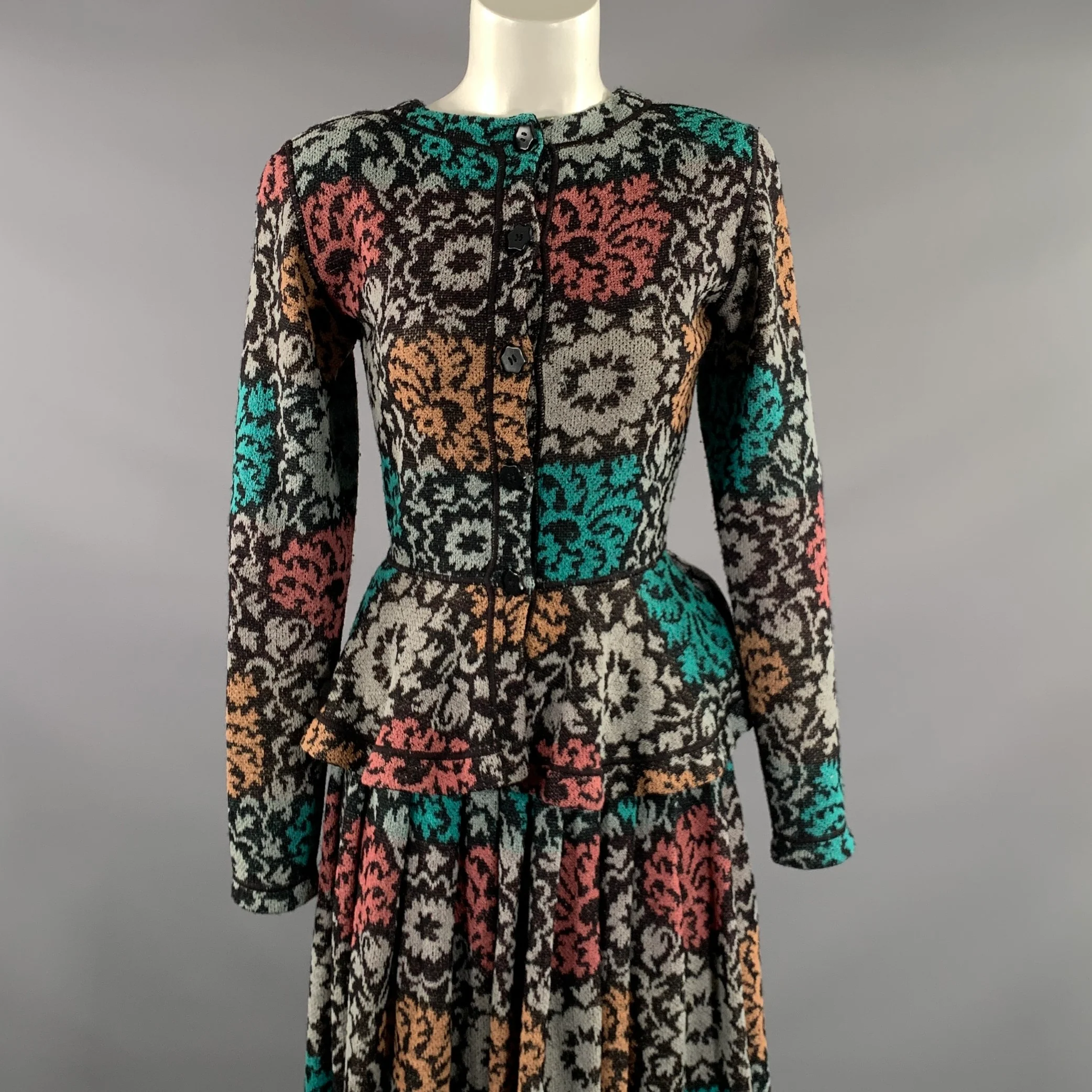 MISSONI Size S Grey Teal Wool Blend Floral Mid Calf Set