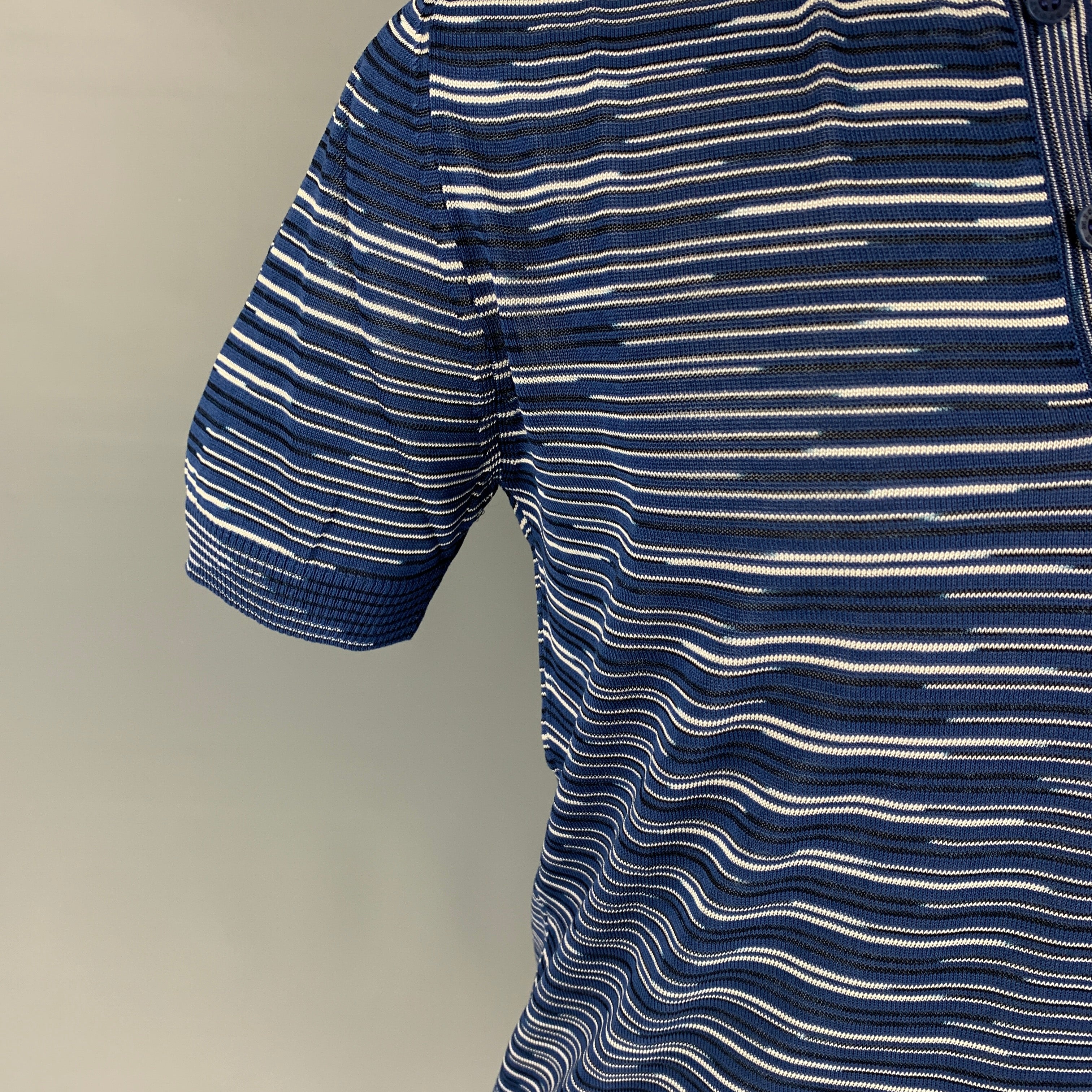 MISSONI SPORT Size M Blue White Stripe Cotton Viscose Buttoned Polo - Image 2