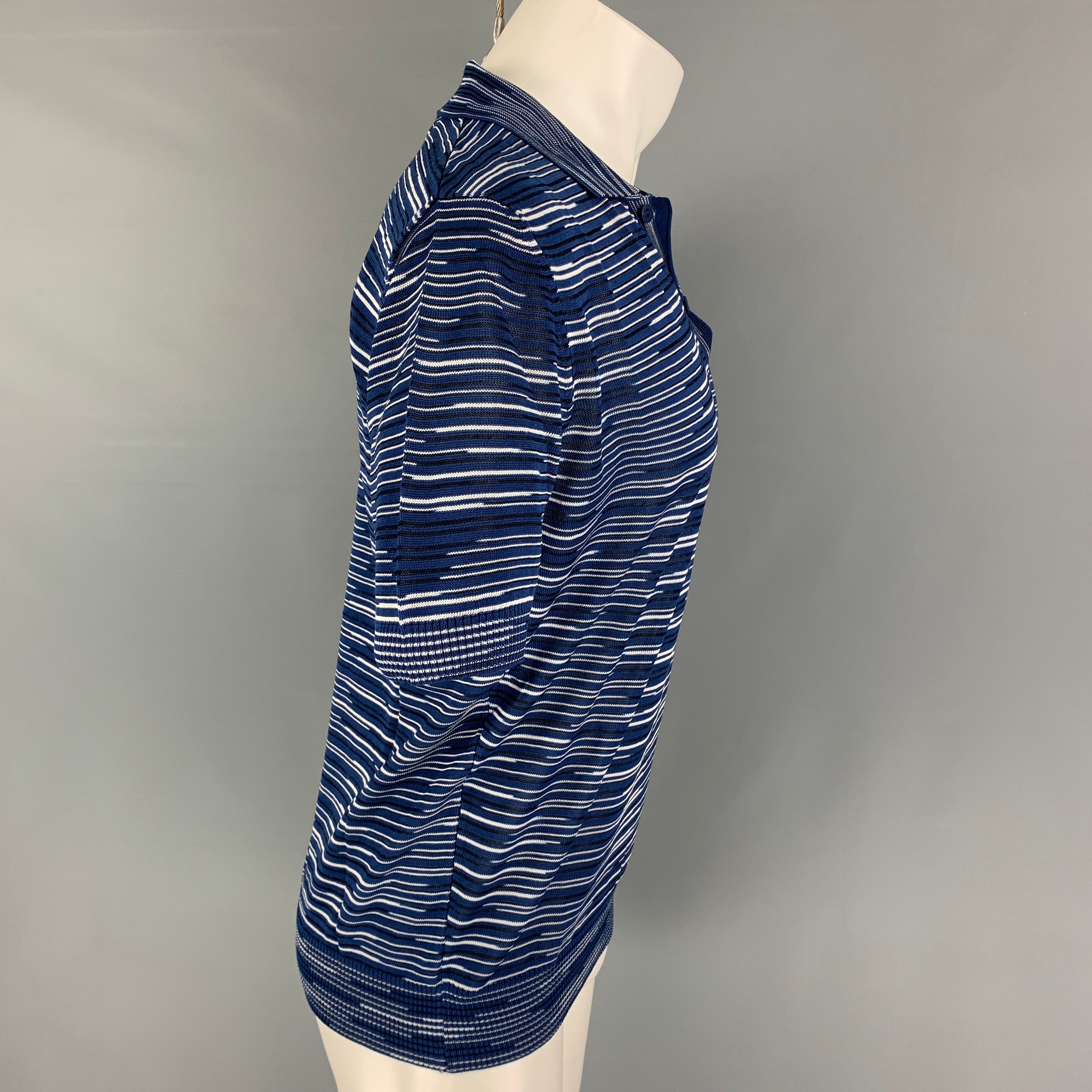 MISSONI SPORT Size M Blue White Stripe Cotton Viscose Buttoned Polo - Image 3