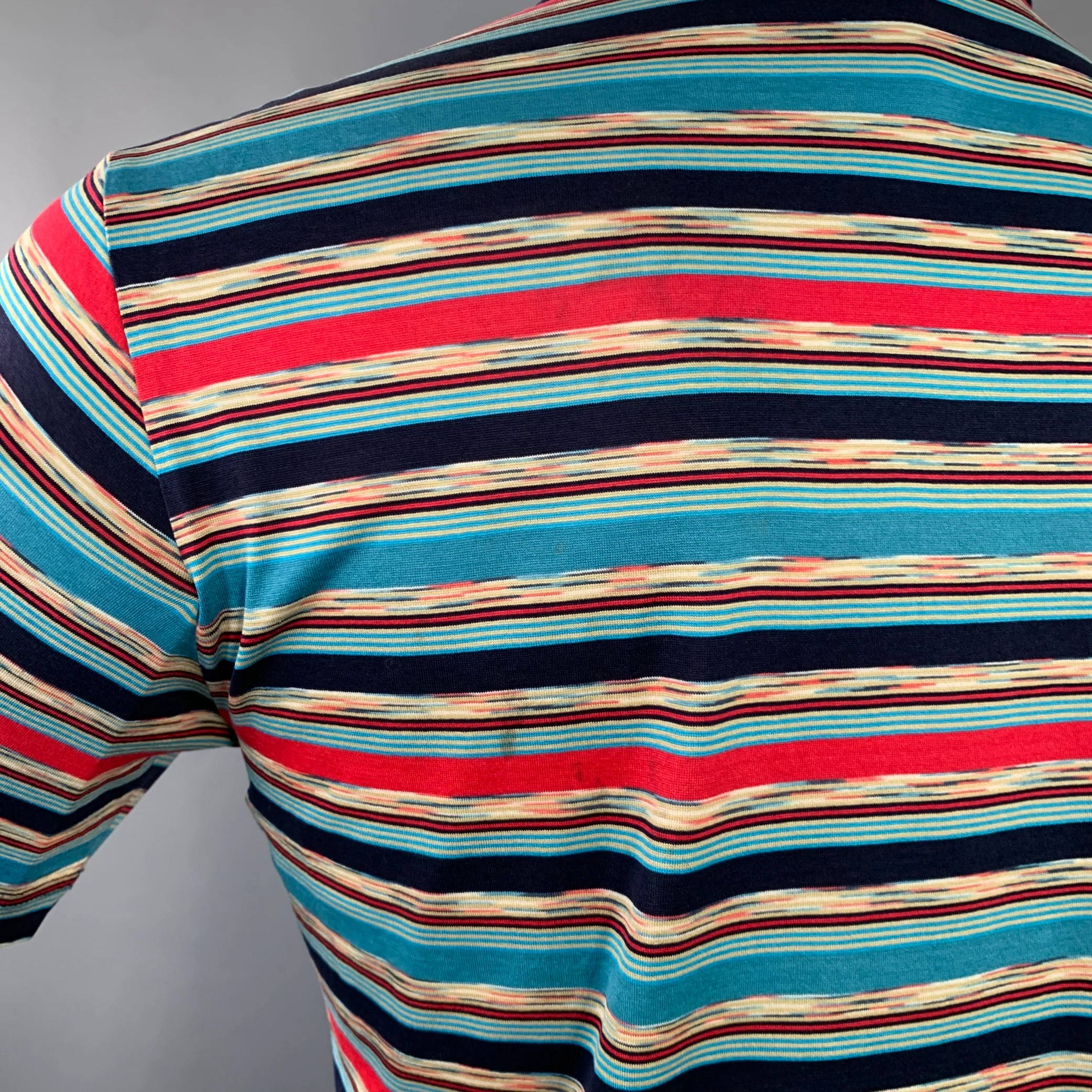 MISSONI SPORT Size S Blue Red Stripe Cotton One Pocket Polo - Image 5