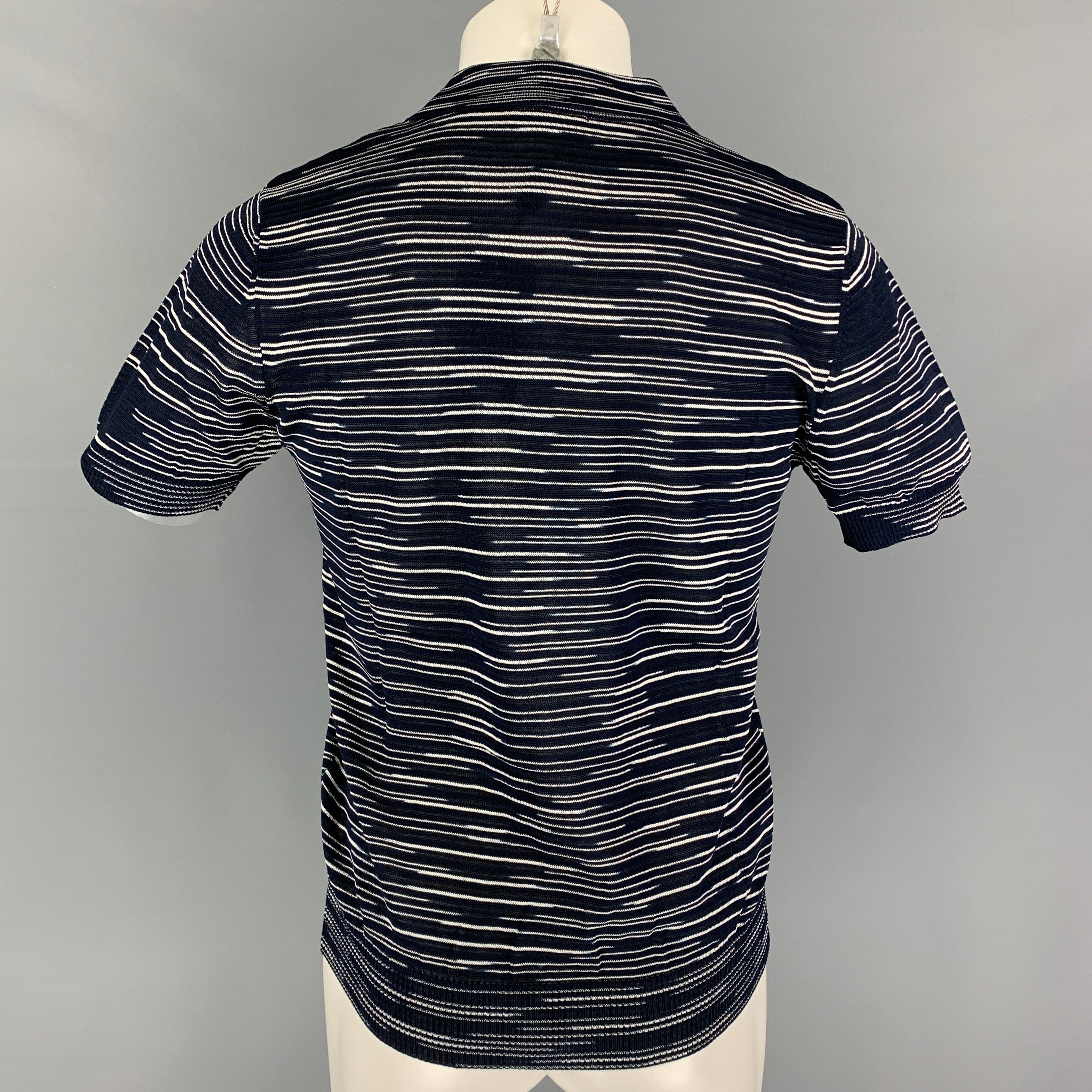 MISSONI SPORT Size S Navy White Stripe Cotton Viscose Buttoned Polo - Image 3