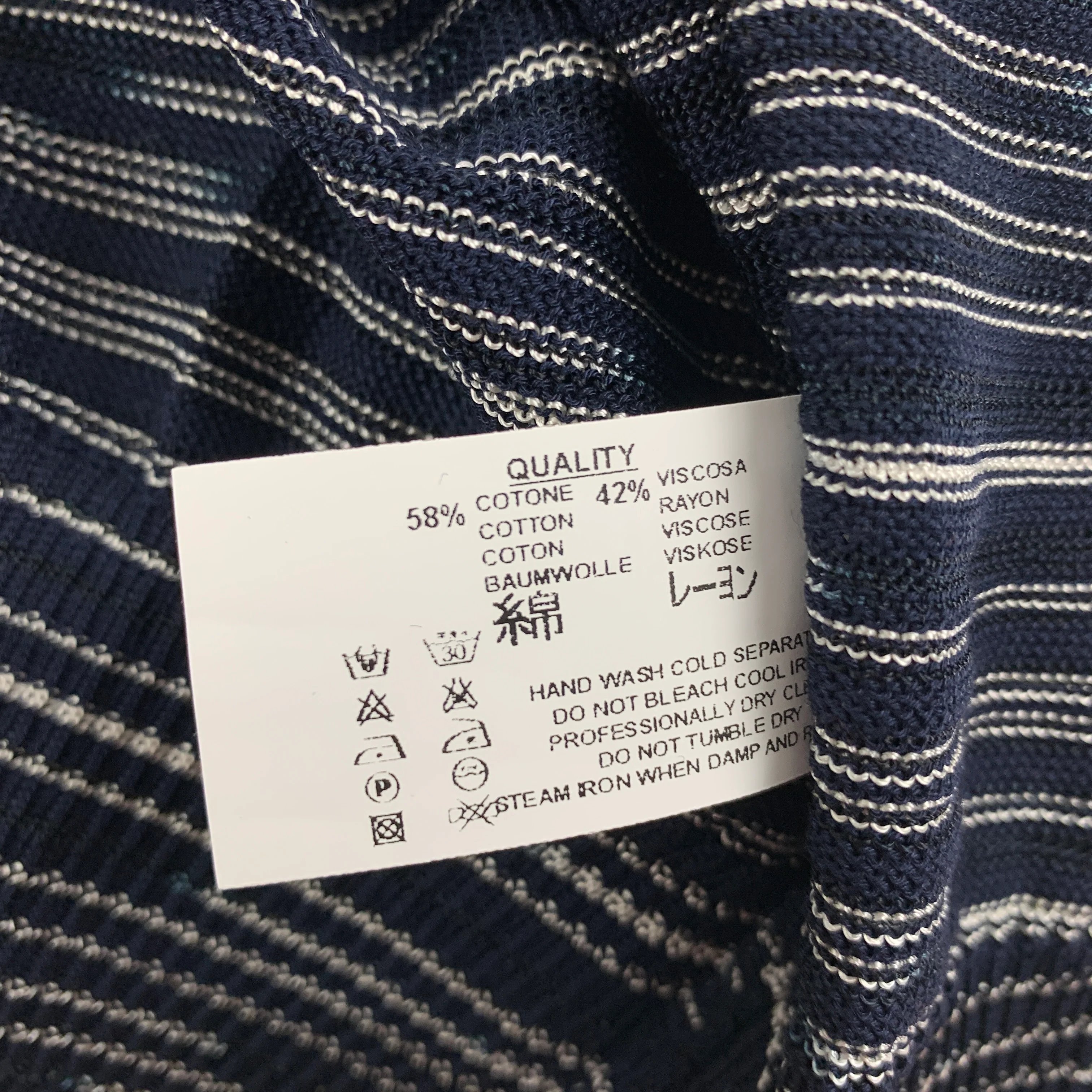 MISSONI SPORT Size S Navy White Stripe Cotton Viscose Buttoned Polo - Image 5