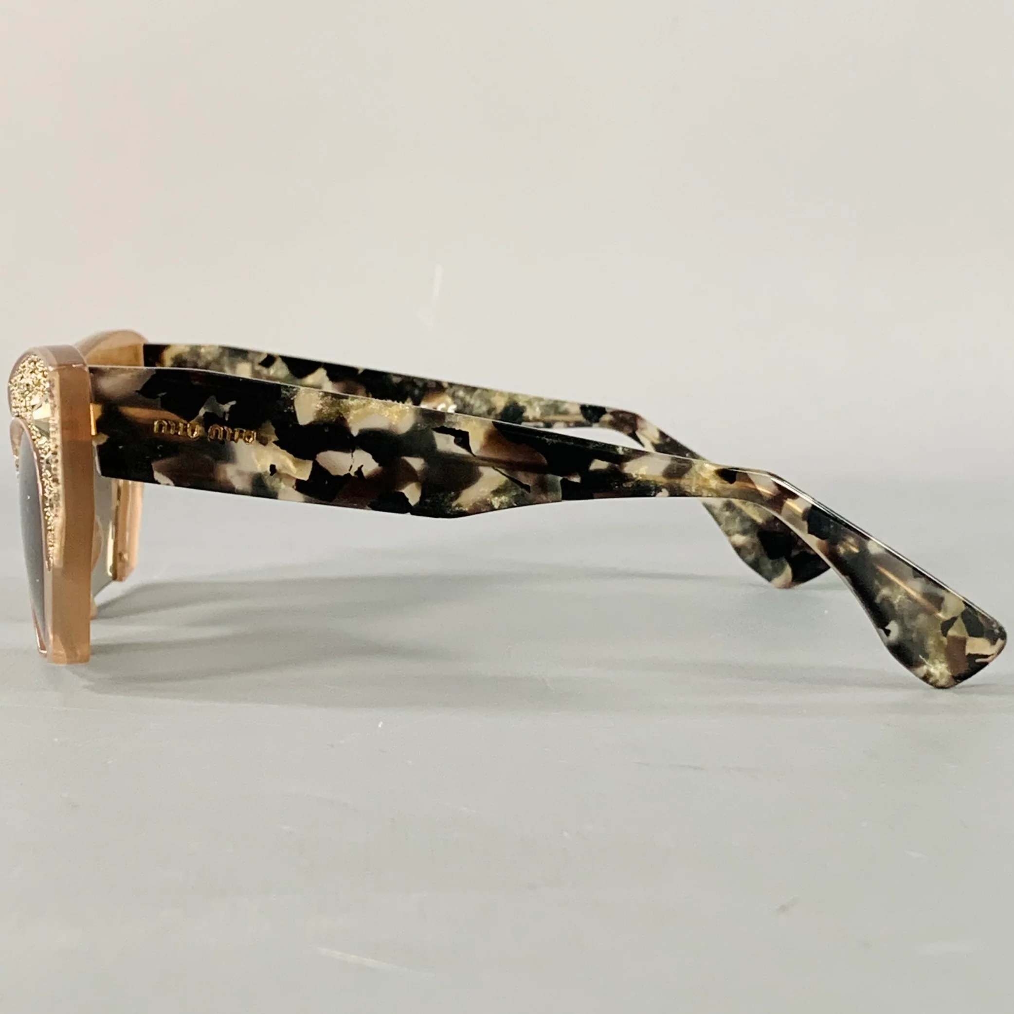 MIU MIU Rasoir Silver Taupe Rhinestones Acetate Semi Rimless Cat Eye Sunglasses - Image 4