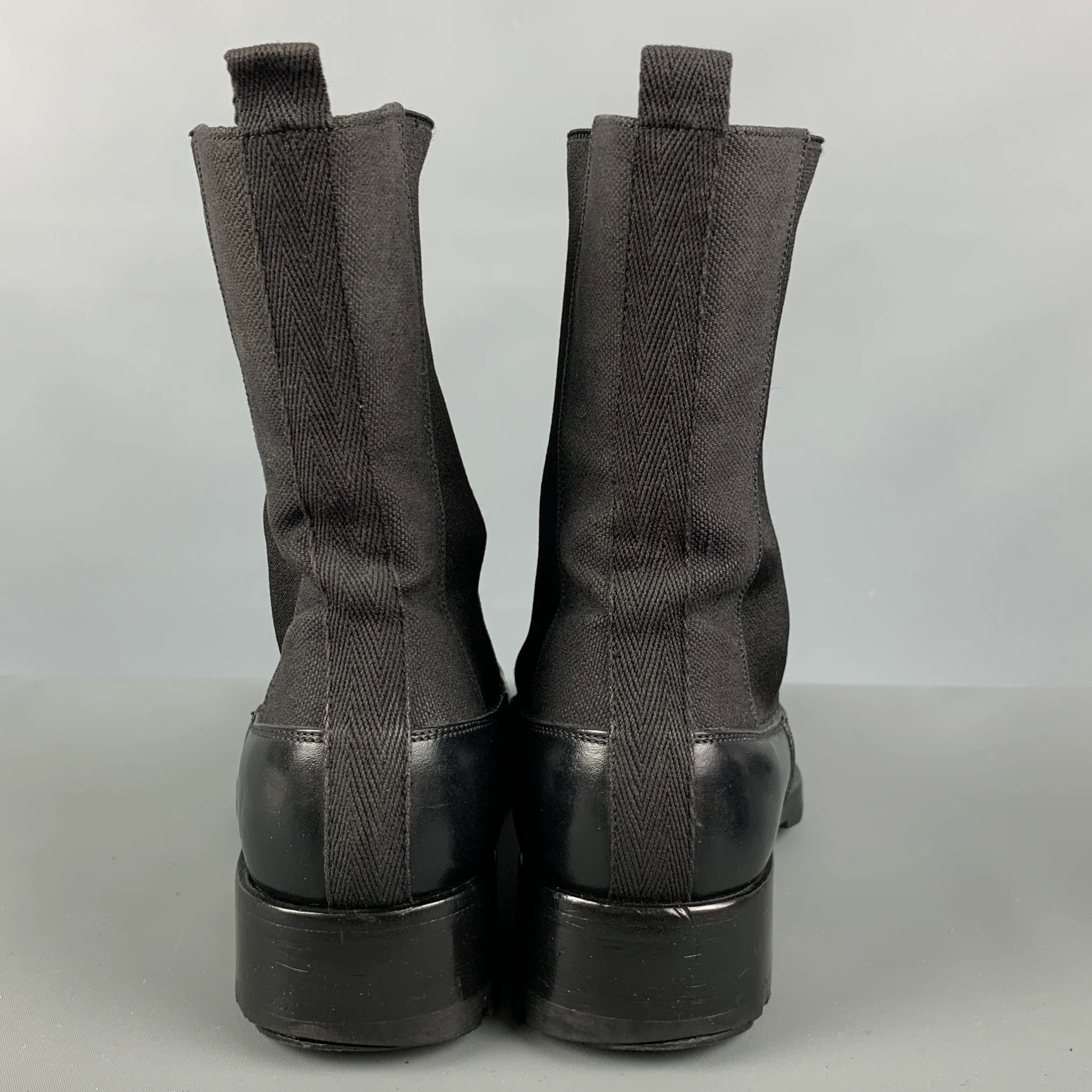 MIU MIU Size 7.5 Black Mixed Materials Canvas Cap Toe Boots - Image 3