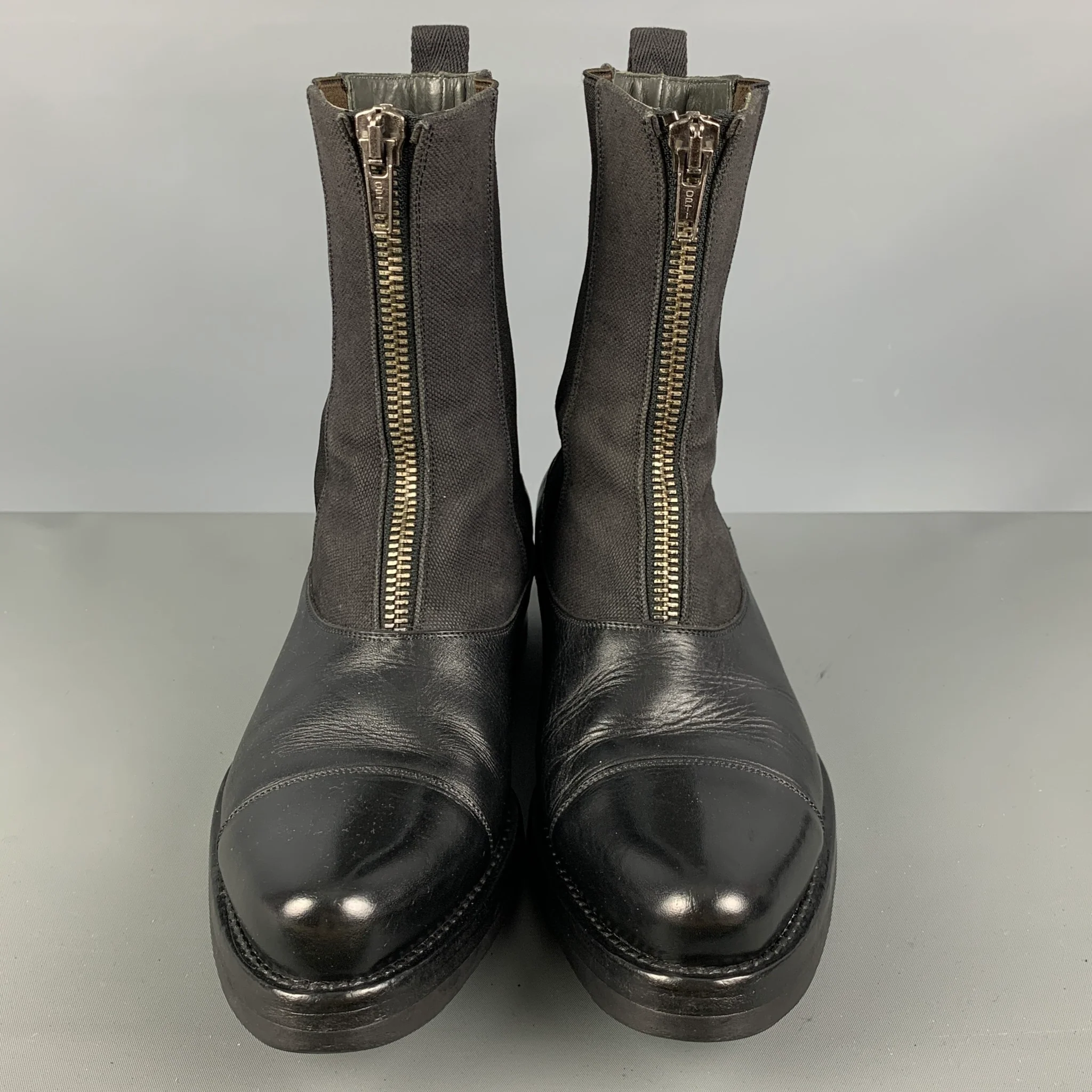 MIU MIU Size 7.5 Black Mixed Materials Canvas Cap Toe Boots - Image 4