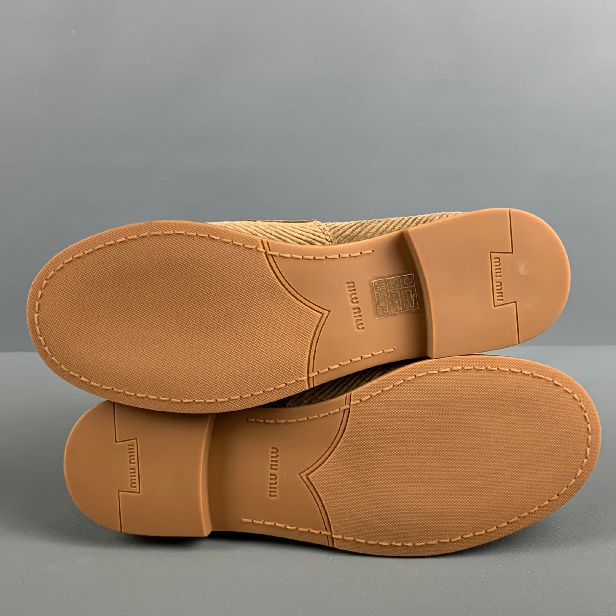 MIU MIU Size 7.5 Khaki Corduroy Penny Flats - Image 6