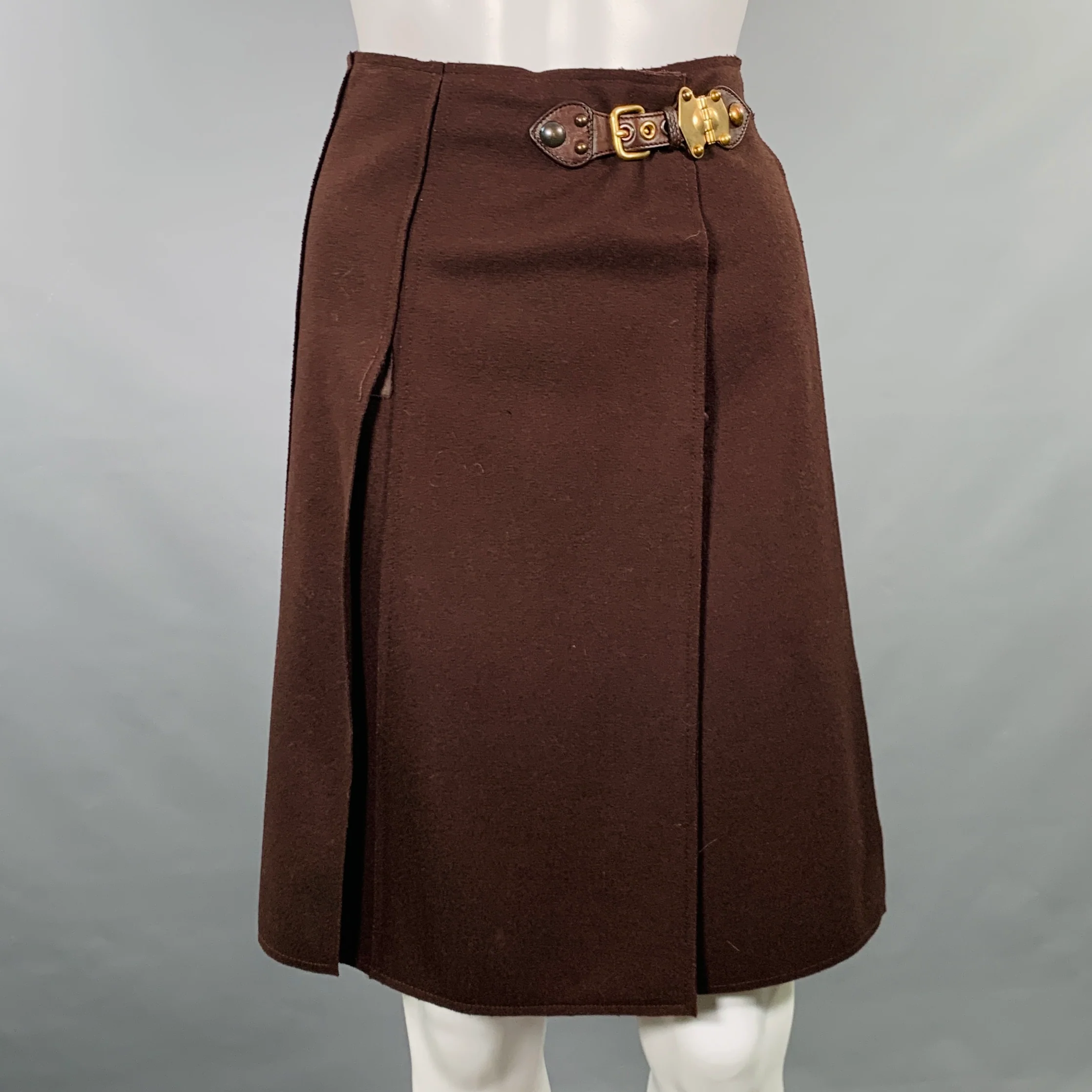 MIU MIU Size 8 Brown Wool Nylon Pleated Skirt Suit - Image 5