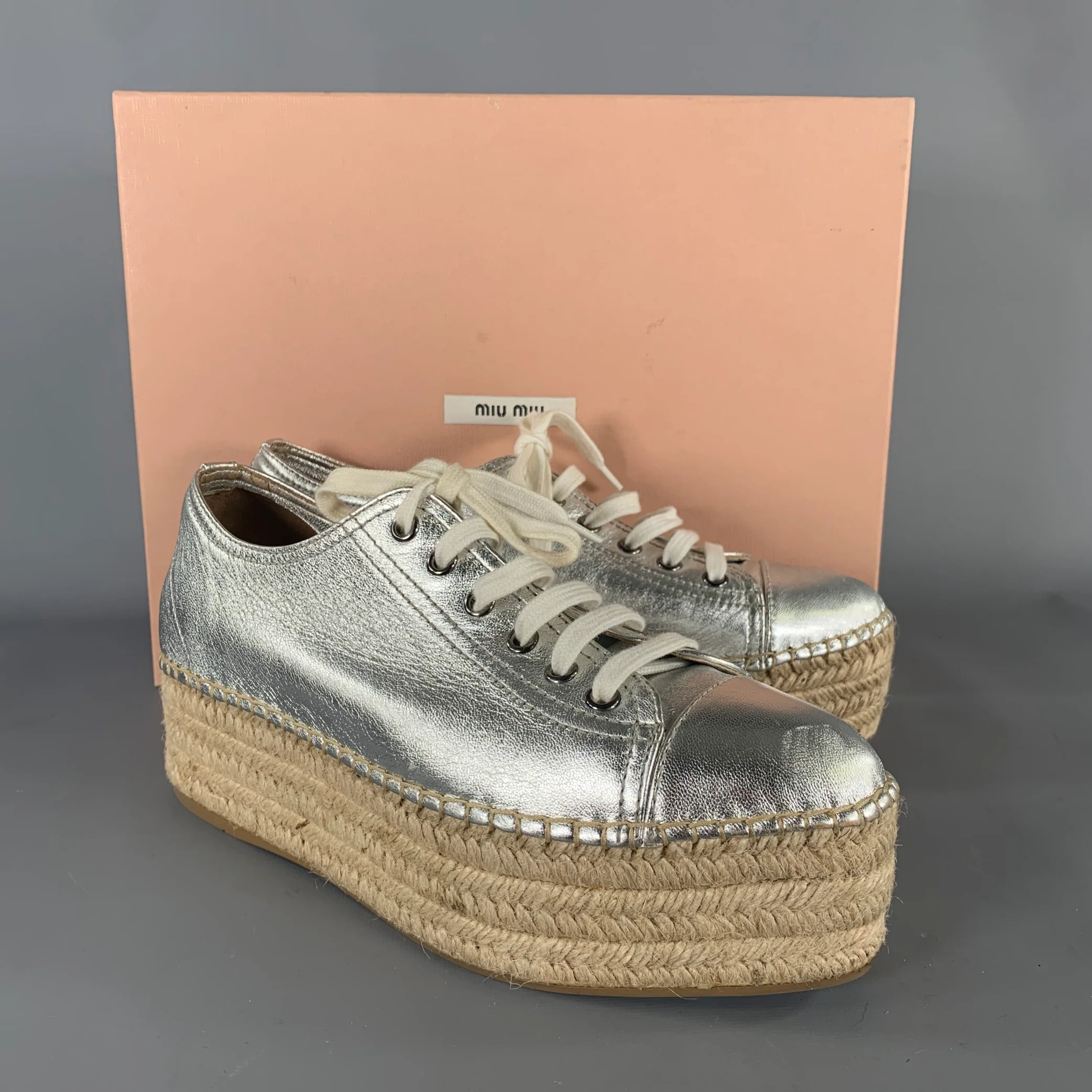 MIU MIU Size 8 Silver Espadrille Platform Sneakers - Image 10