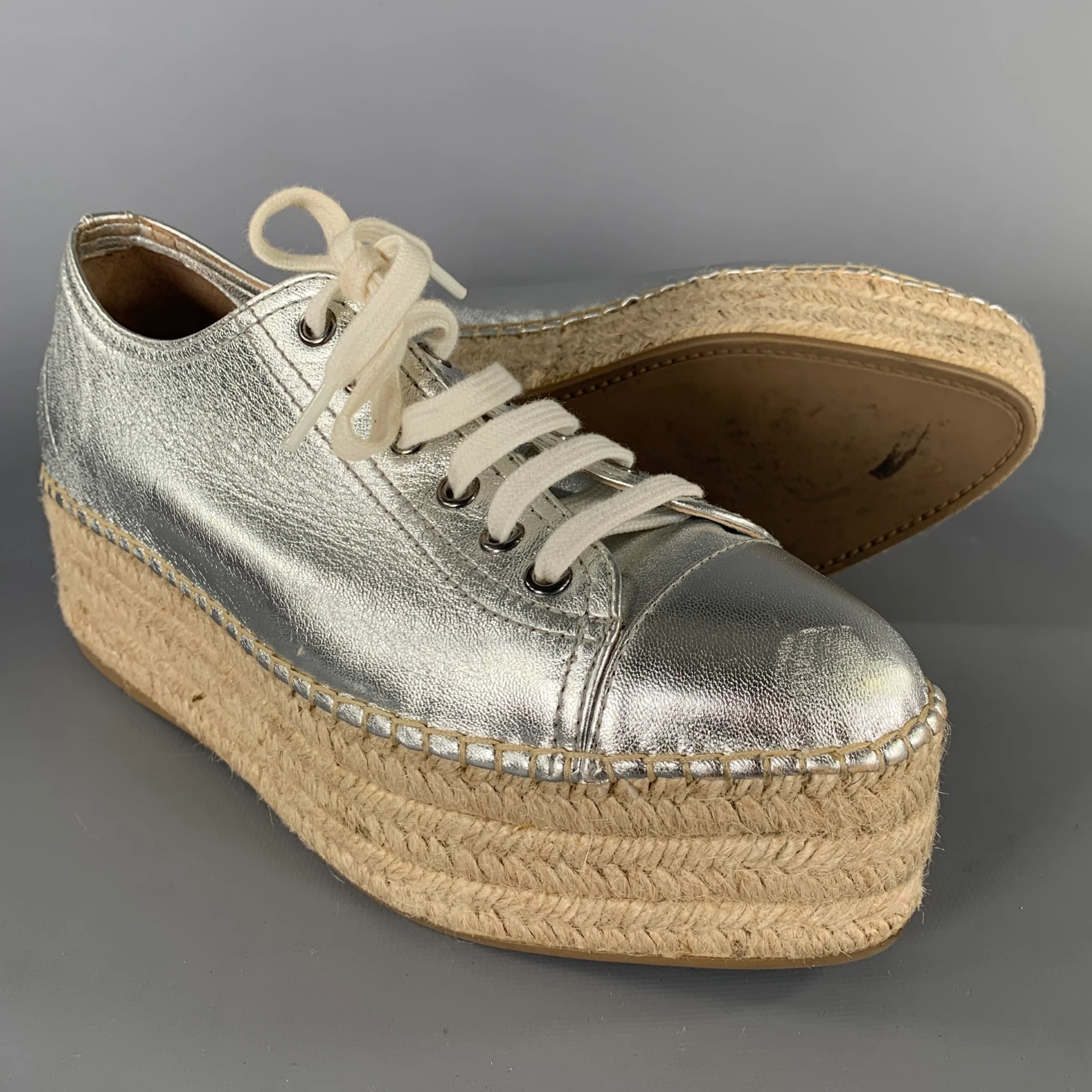 MIU MIU Size 8 Silver Espadrille Platform Sneakers - Image 5