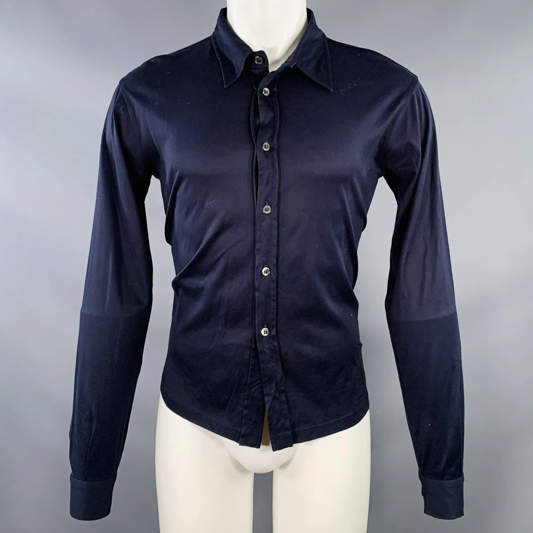 MIU MIU Size S Navy Cotton Pointed Collar Long Sleeve Shirt