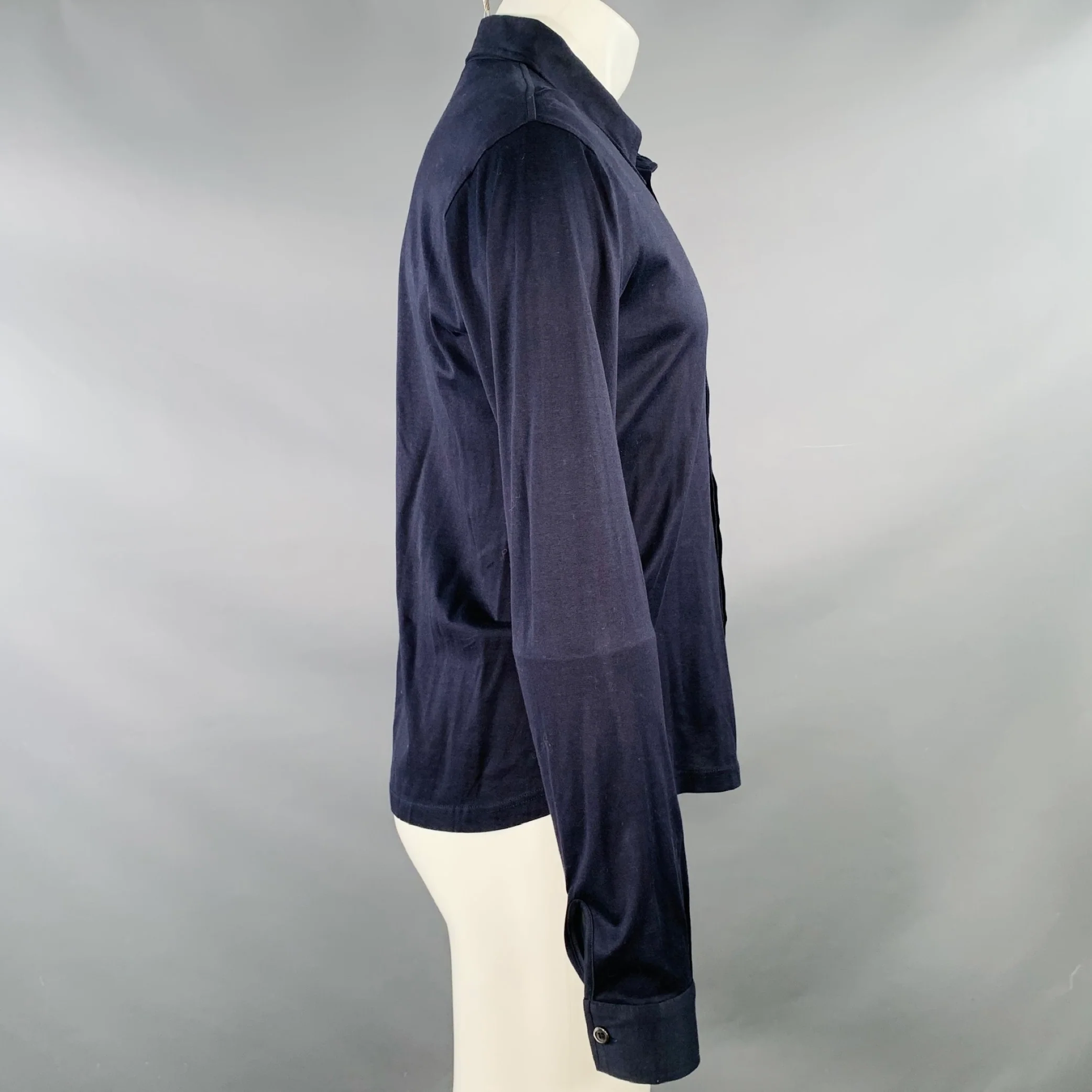 MIU MIU Size S Navy Cotton Pointed Collar Long Sleeve Shirt - Image 2