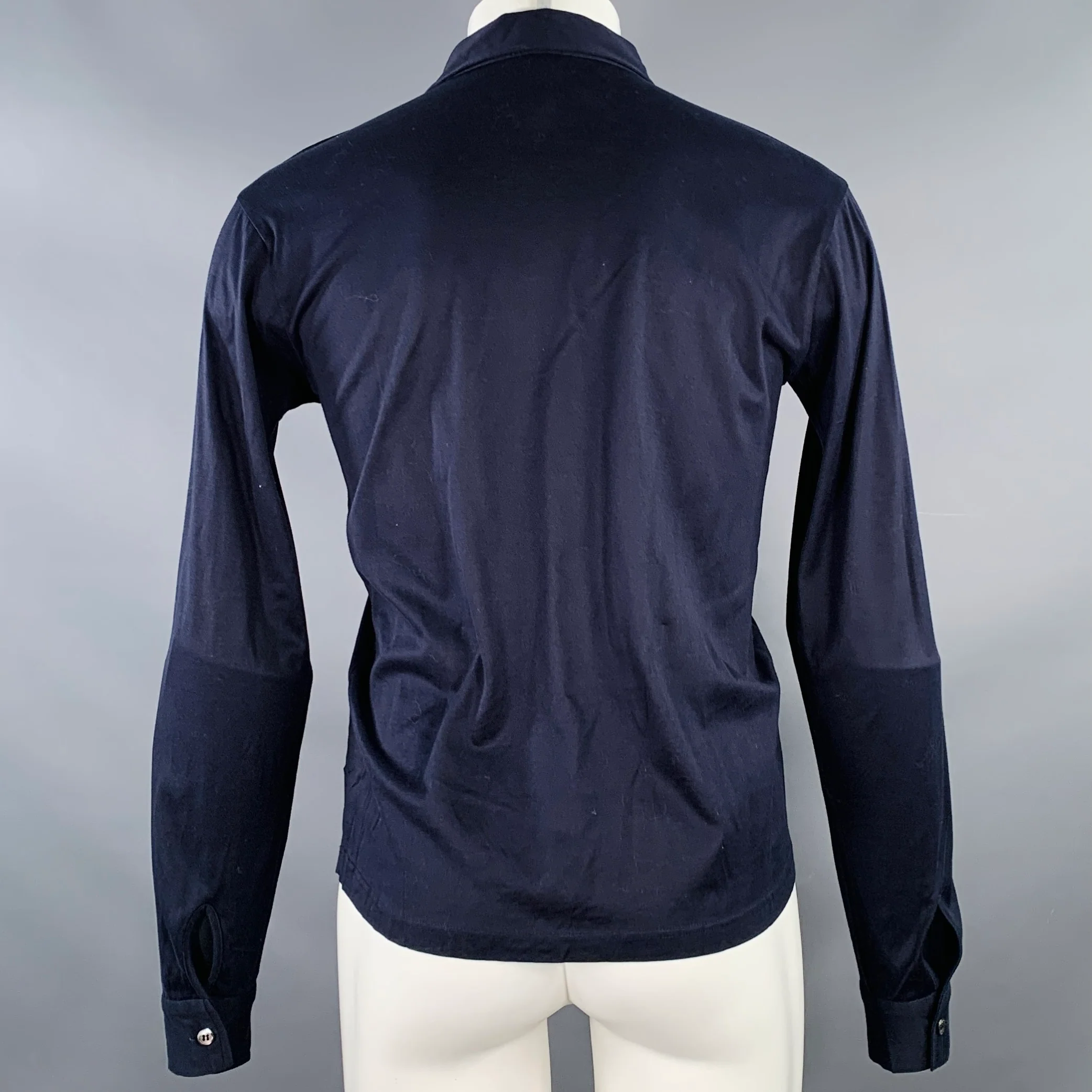 MIU MIU Size S Navy Cotton Pointed Collar Long Sleeve Shirt - Image 3