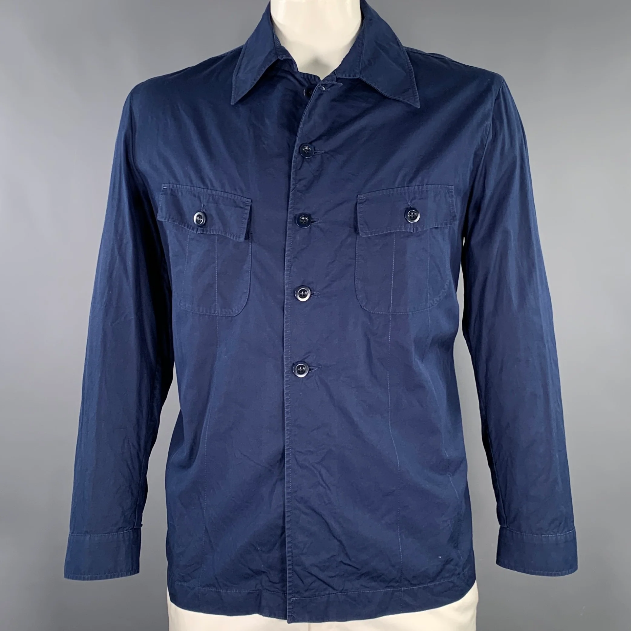 MIU MIU Size XL Navy Cotton Two Pockets Long Sleeve Shirt
