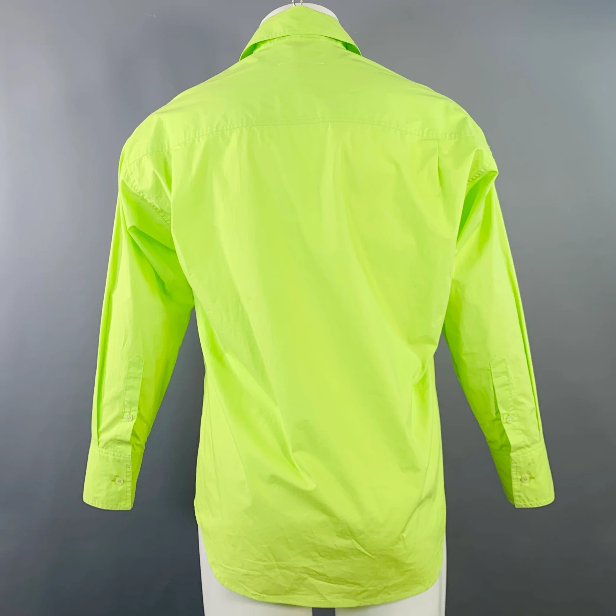 MM6 MAISON MARGIELA Size XS Green Neon Cotton Pointed Collar Long Sleeve Shirt - Image 3