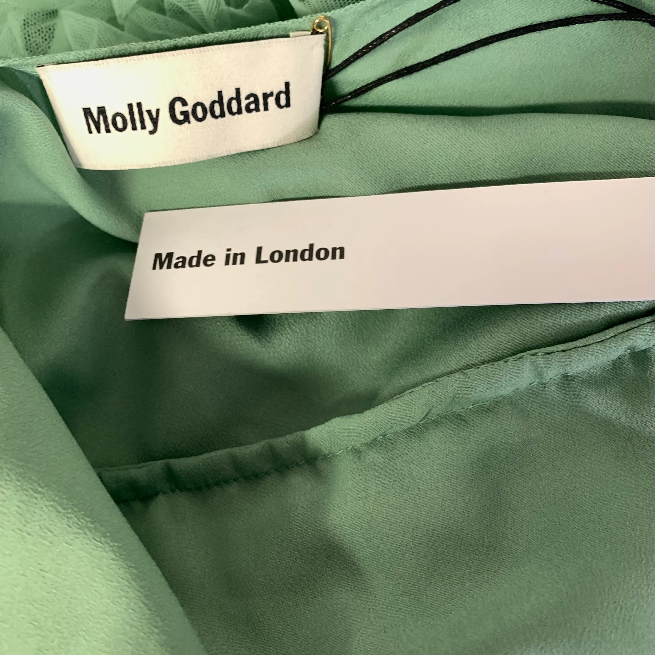 MOLLY GODDARD Size 8 Mint Nylon Tulle Scoop Neck Mid-Calf Cocktail Dress - Image 4