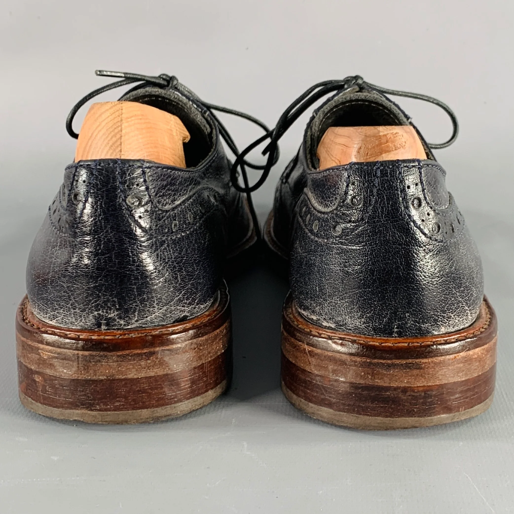 MOMA Size 9 Black Leather Perforated Wingtip Lace-Up Shoes - Image 3