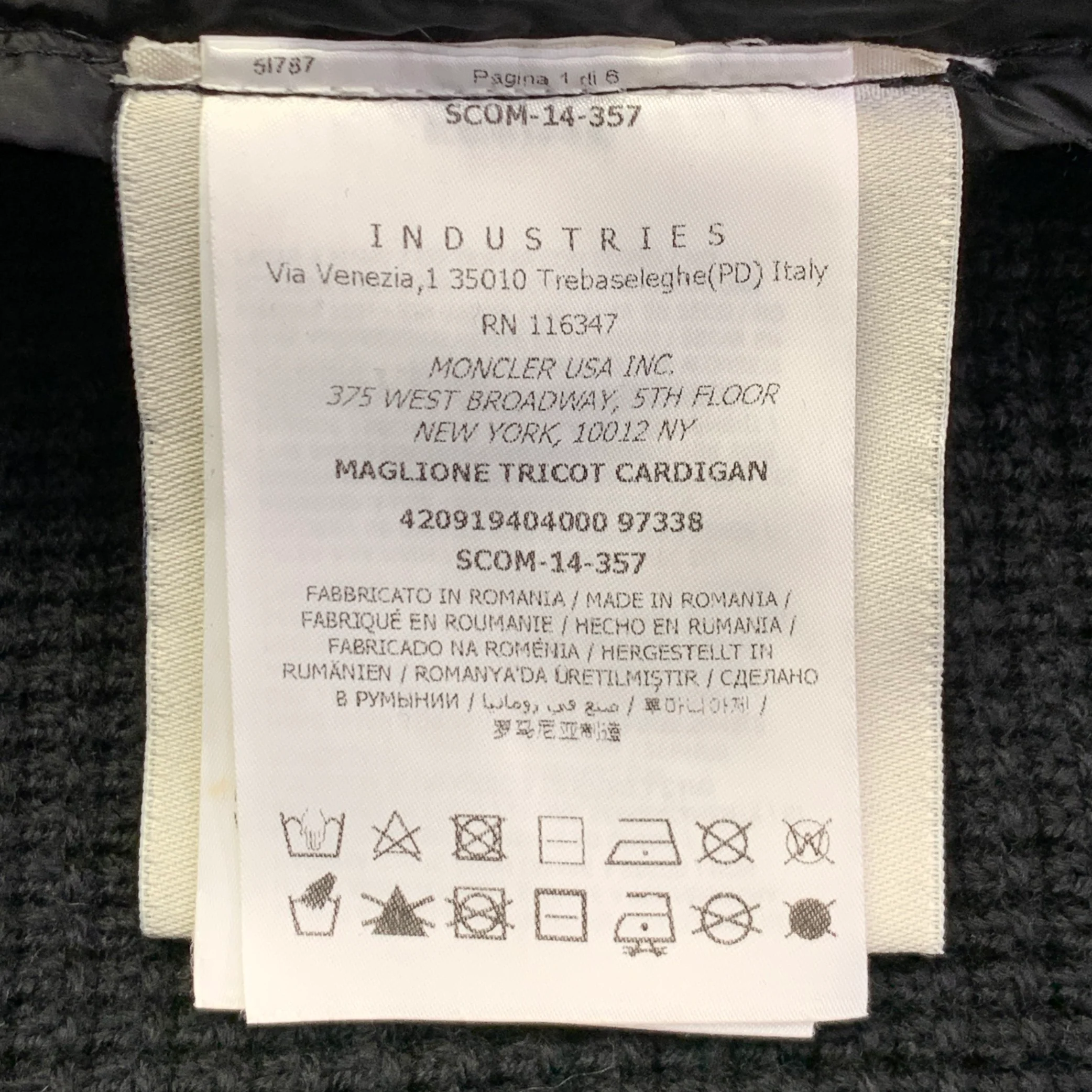 MONCLER 2014 Size L Black Quilted Polyamide Virgin Wool Hooded Zip Up Cardigan - Image 9