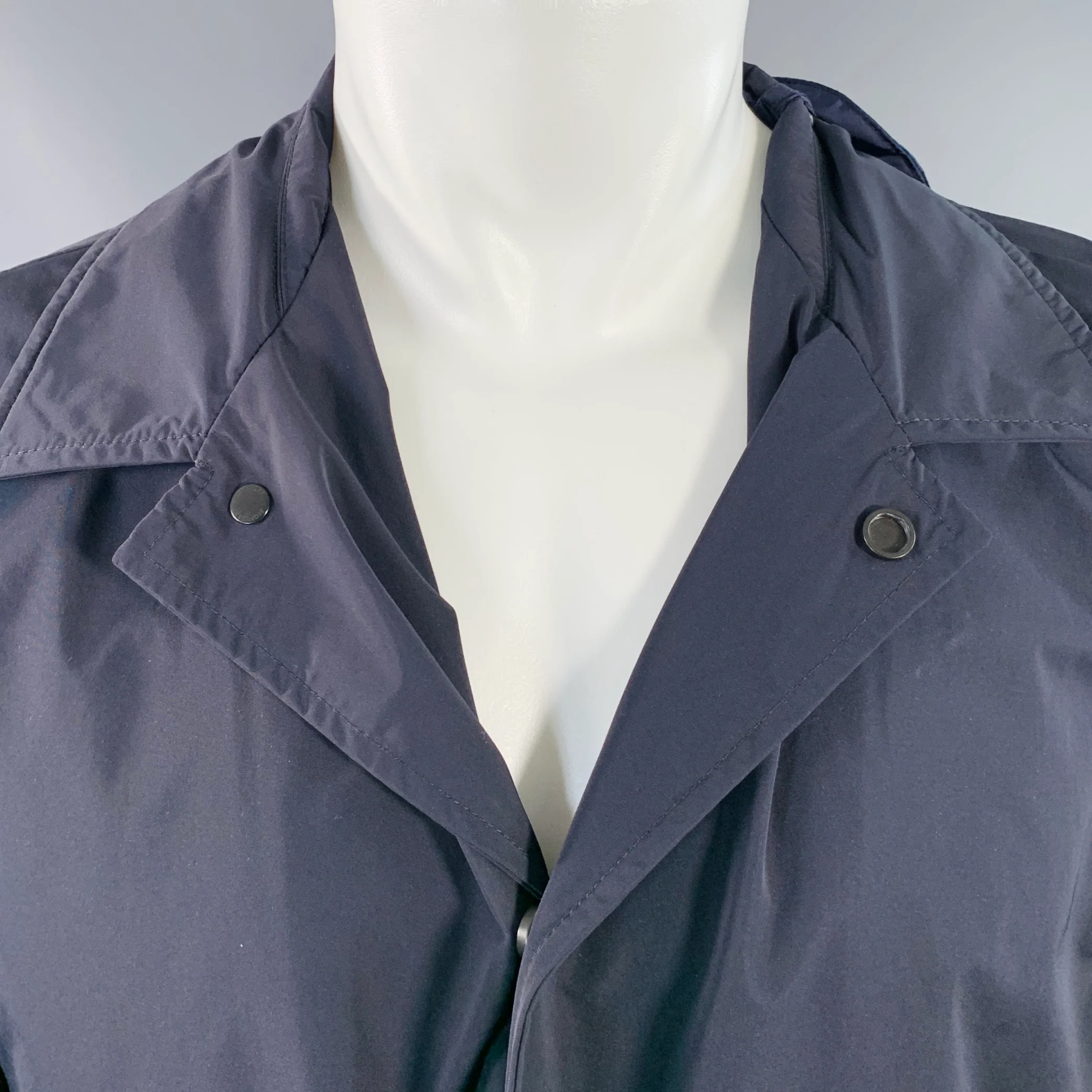 MONCLER 2016 Size M Reynaud Black Navy Polyamide Zip Snaps Coat - Image 5