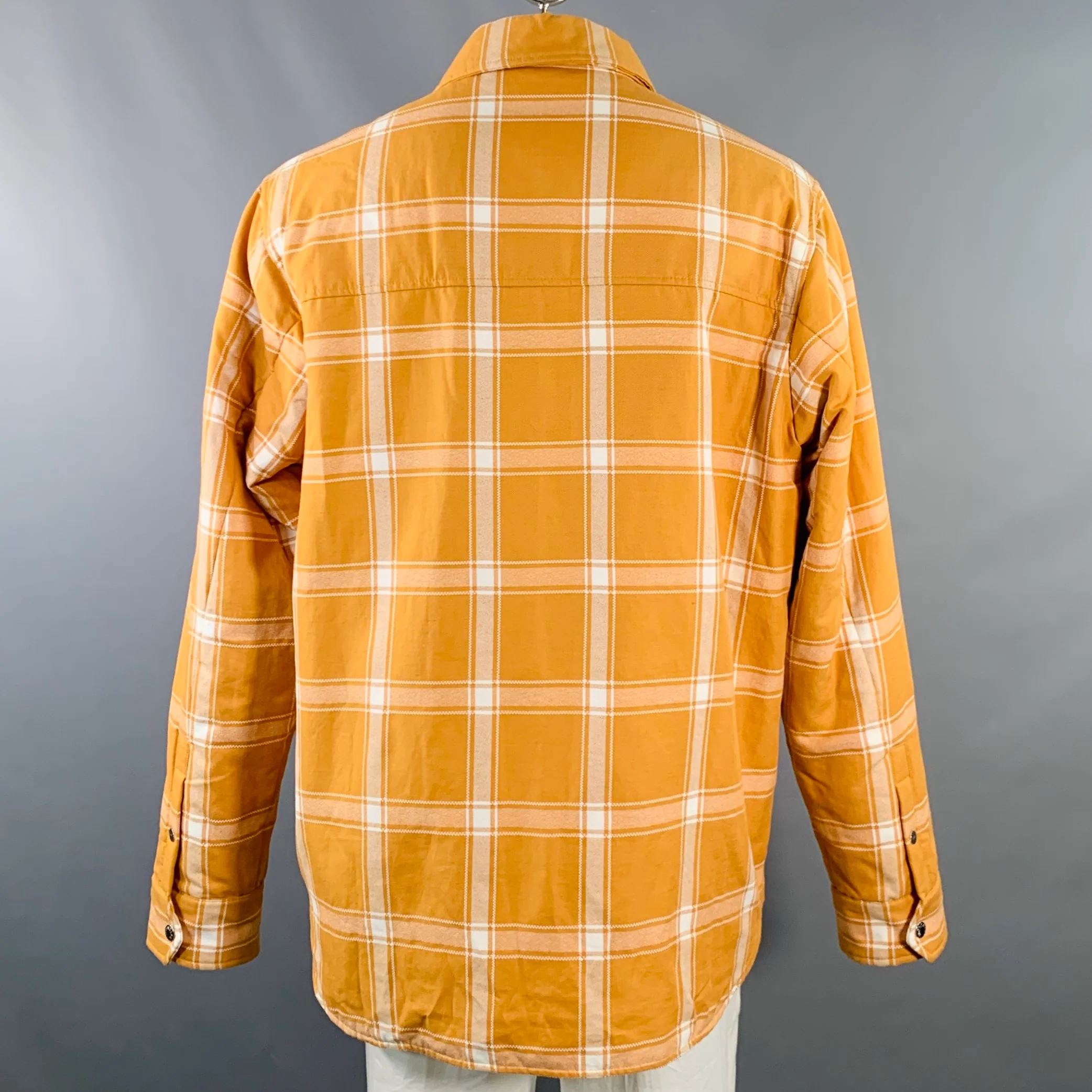 MONCLER GENIUS Size XL Yellow White Plaid Cotton Linen Oversized Shirt Jacket - Image 3