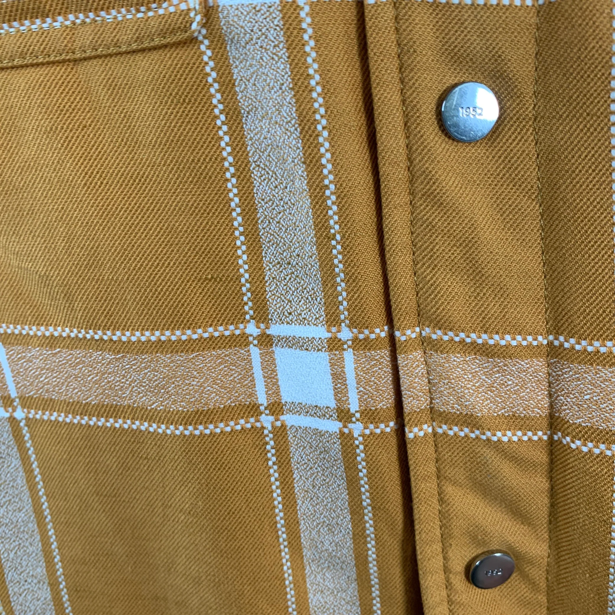MONCLER GENIUS Size XL Yellow White Plaid Cotton Linen Oversized Shirt Jacket - Image 4