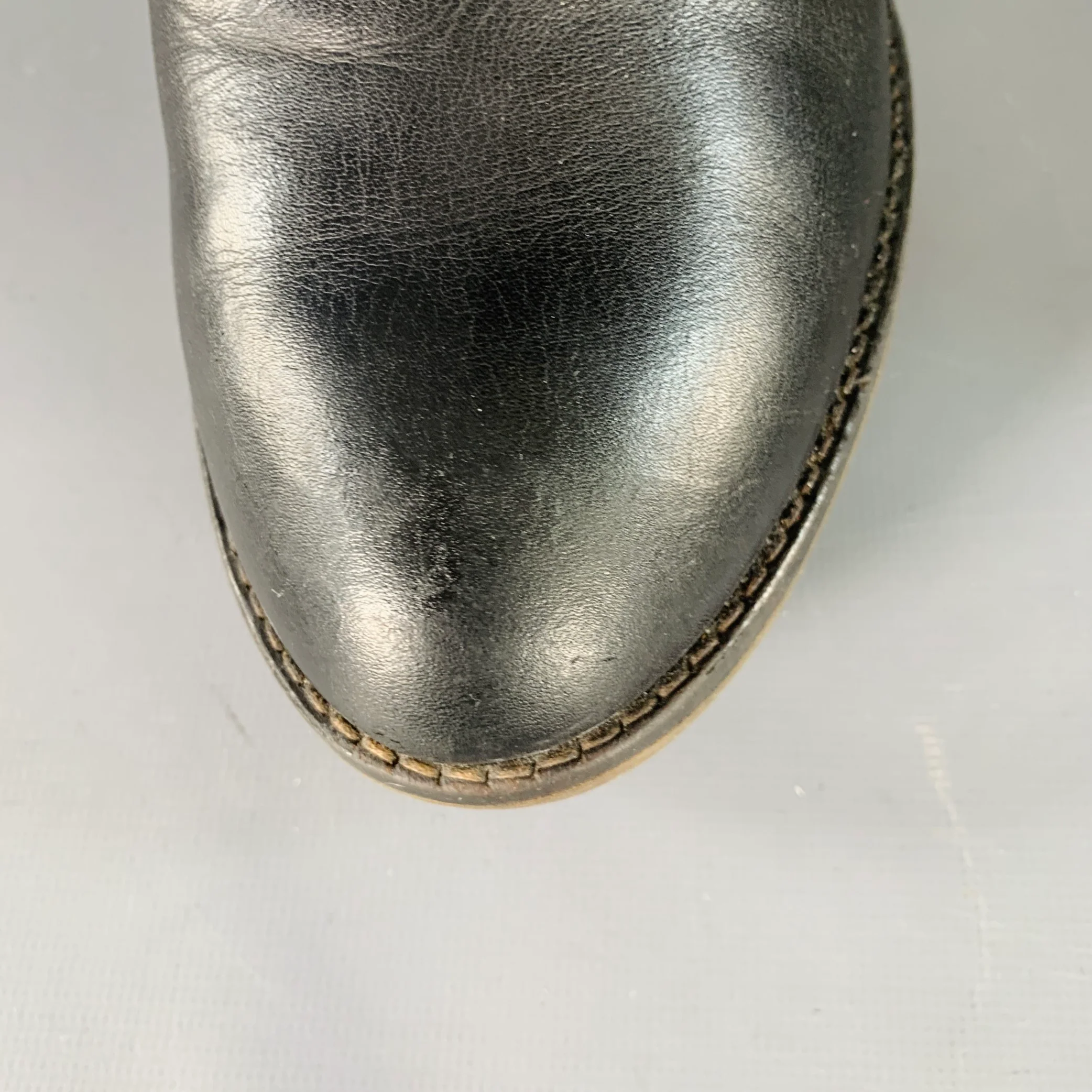 MONCLER Size 10 Black Brown Leather Knee High Crepe Sole Wedge Boots - Image 9