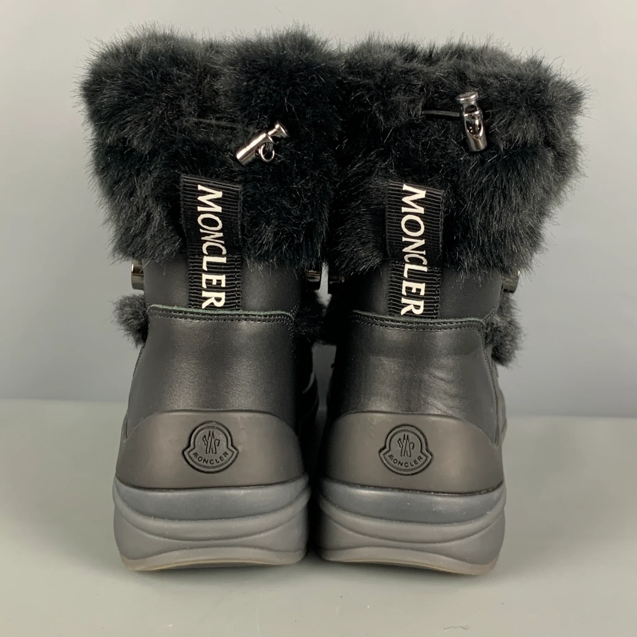 MONCLER Size 8 Black Leather Boots - Image 3