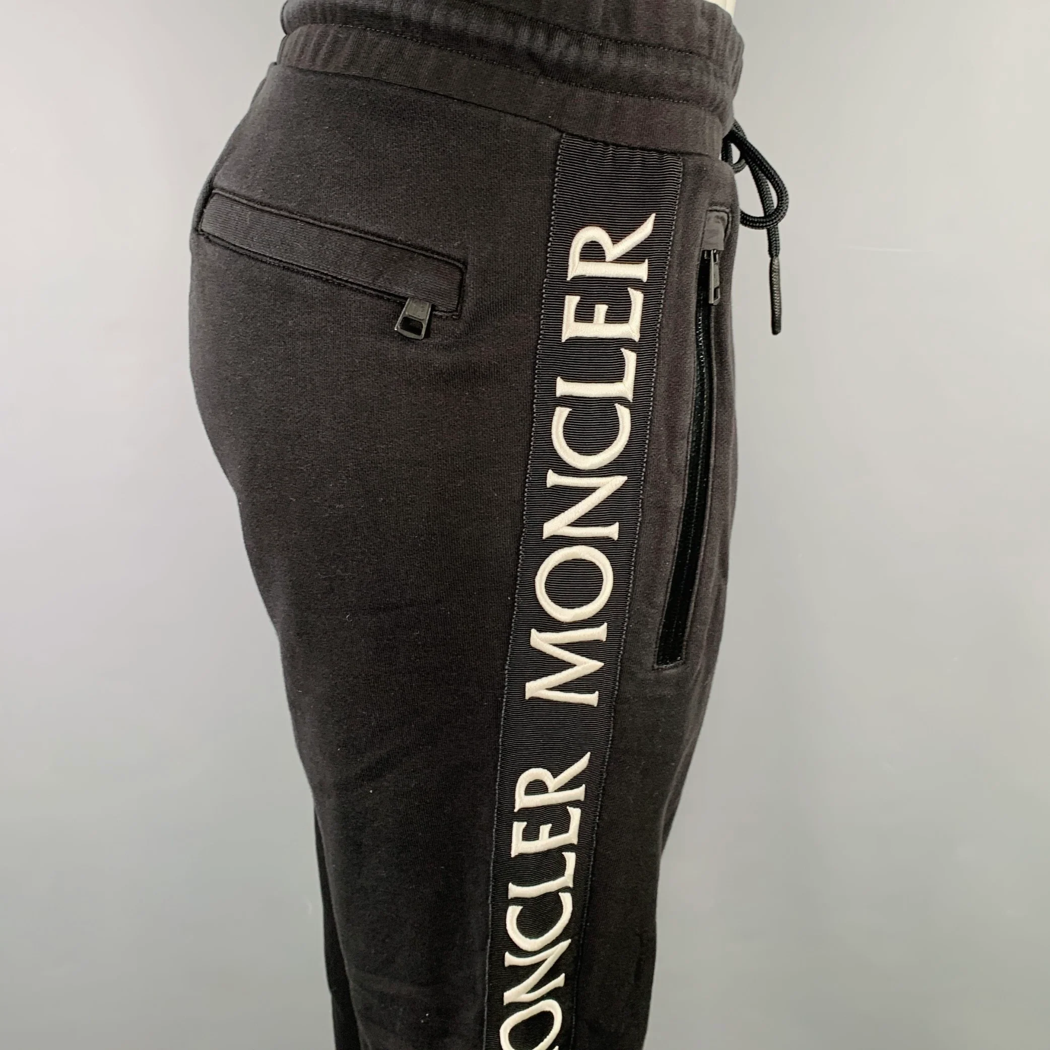 MONCLER Size L Black Logo Cotton Drawstring Casual Pants - Image 2