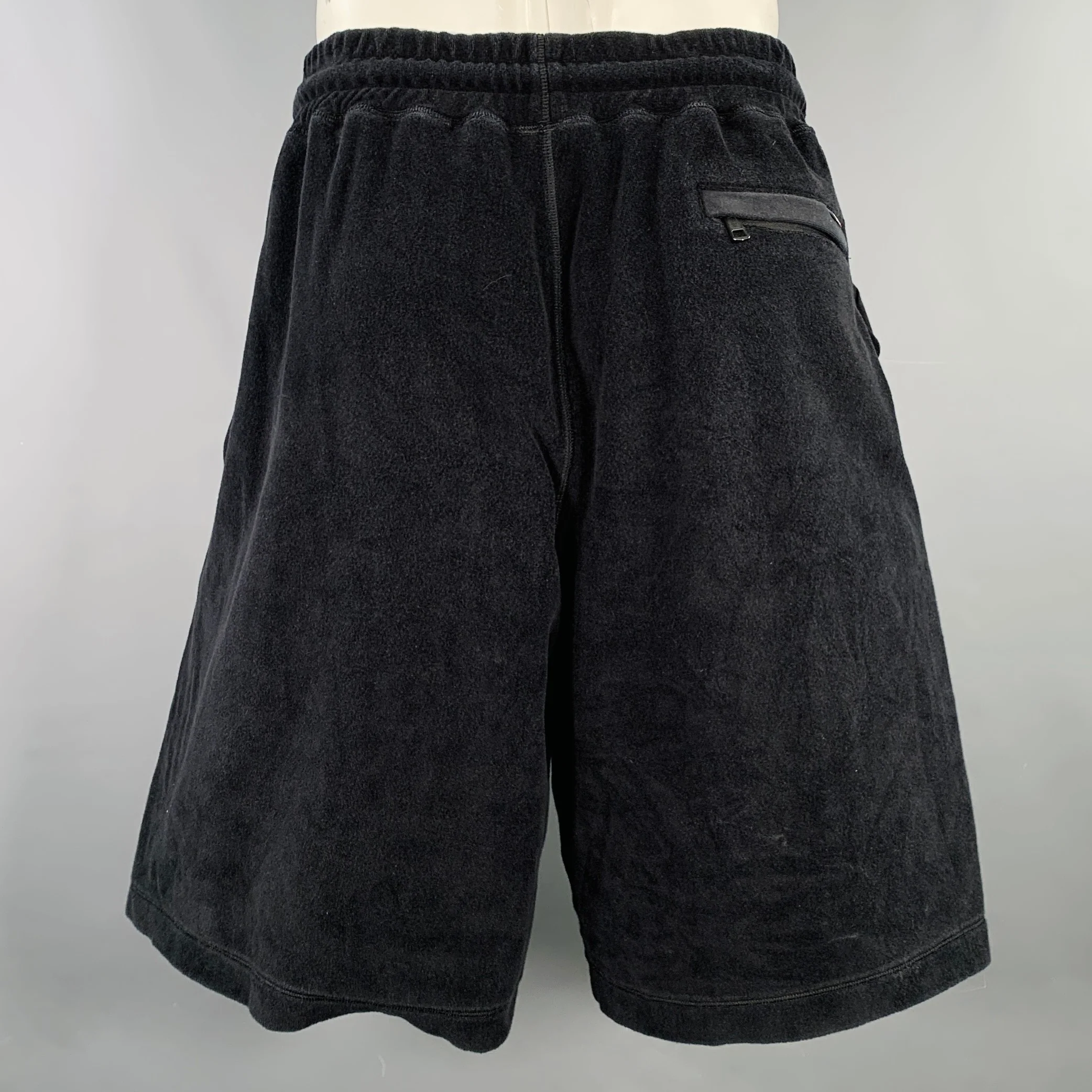 MONCLER Size L Black Terrycloth Cotton Drawstring Shorts - Image 2